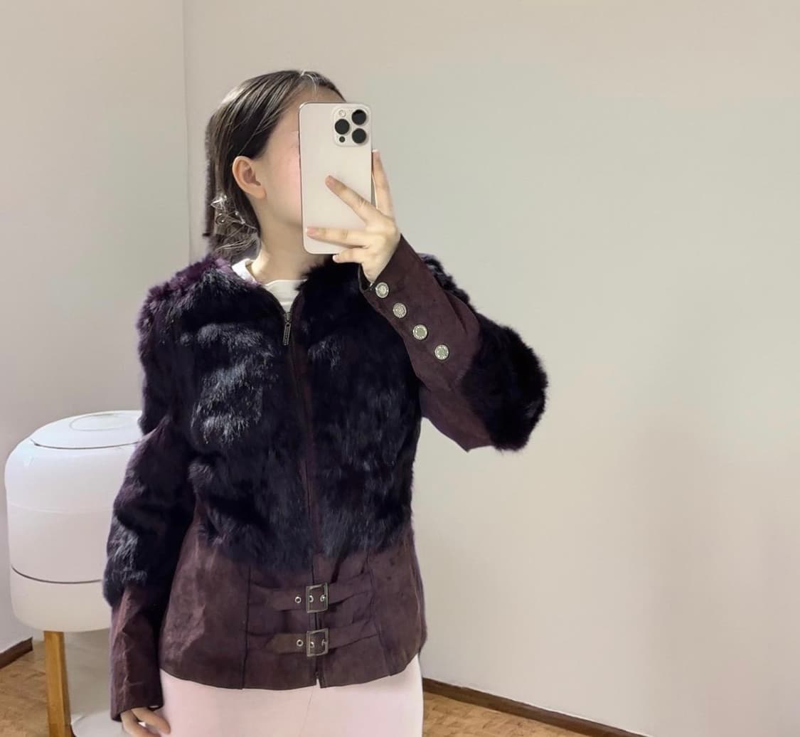 빈티지 다크 퍼플 토끼털 되지가죽자켓 상품이미지6