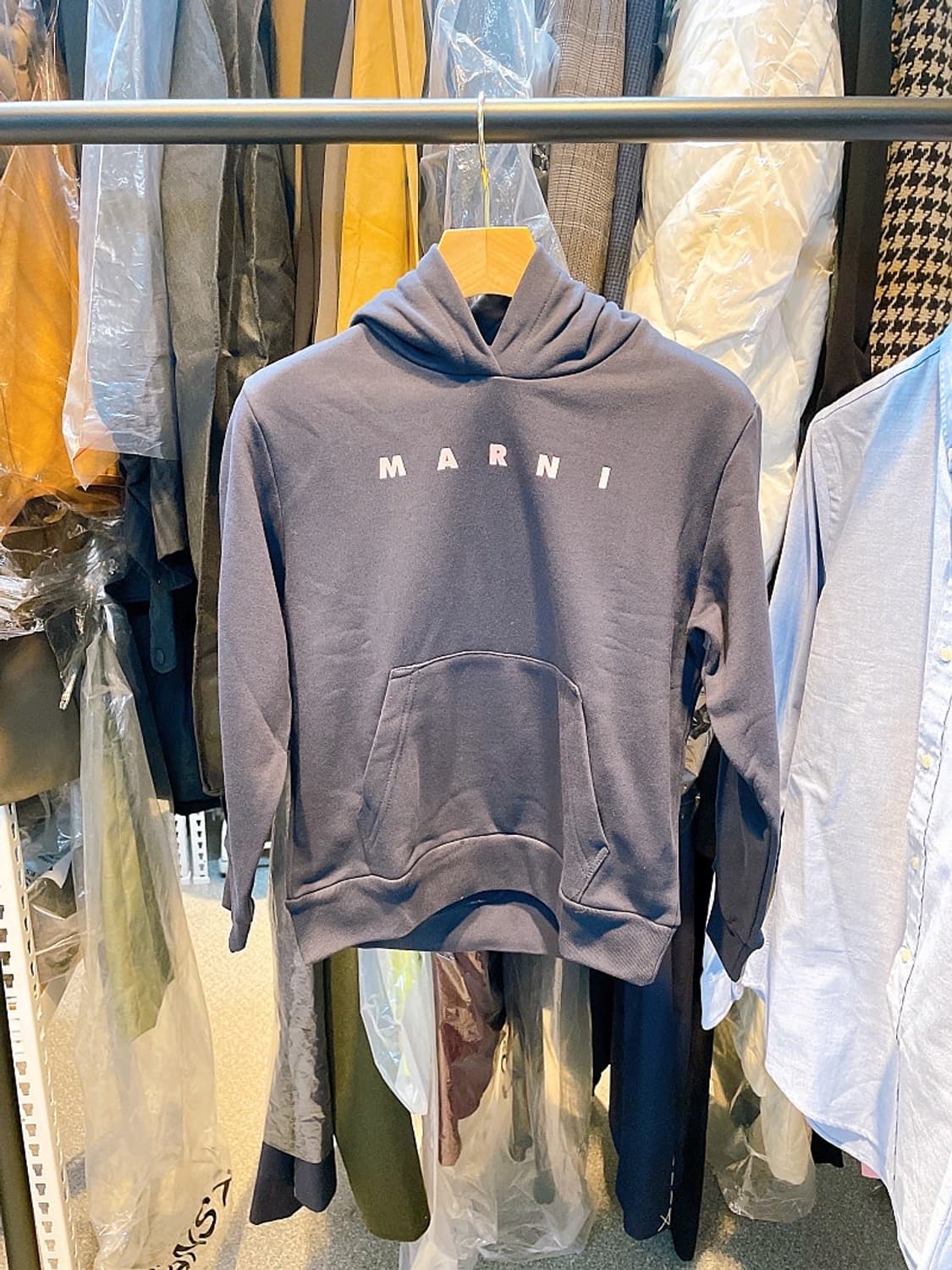 (정품/새상품) 마르니 키즈 다크 블루 코튼 로고 후드 상품이미지1
