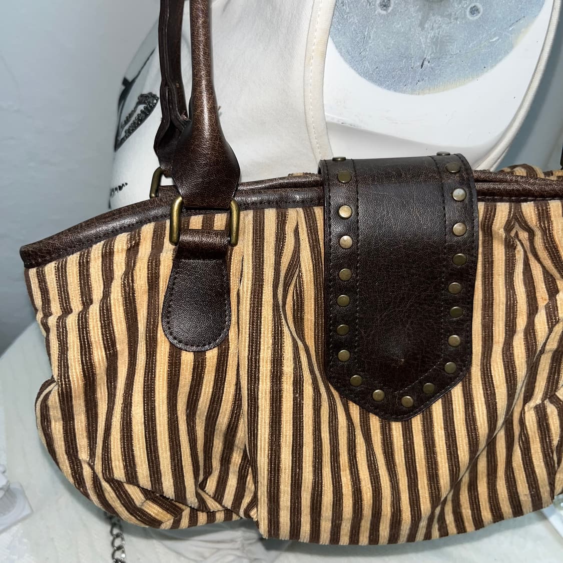 빈티지 브라운 스트라이프 숄더백 상품이미지2