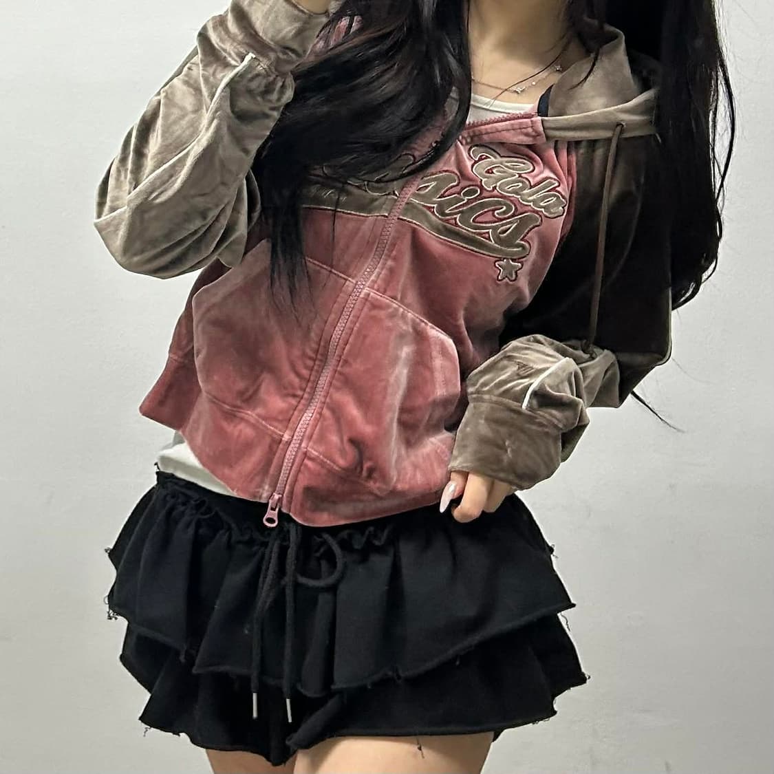 Gola 골라 벨루어 벨벳 크롭 후드집업 져지(F) 상품이미지4