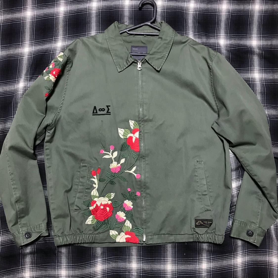 레어 Zara 재팬 페브릭 리얼 자수 카키 워크자켓 xl 상품이미지1
