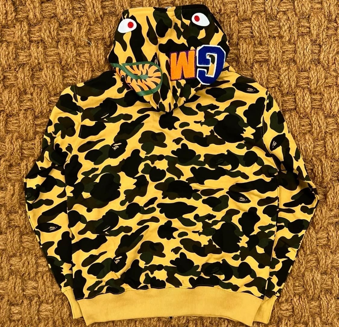 베이프 퍼스트 카모 샤크 풀 집 후드 옐로우 상품이미지3