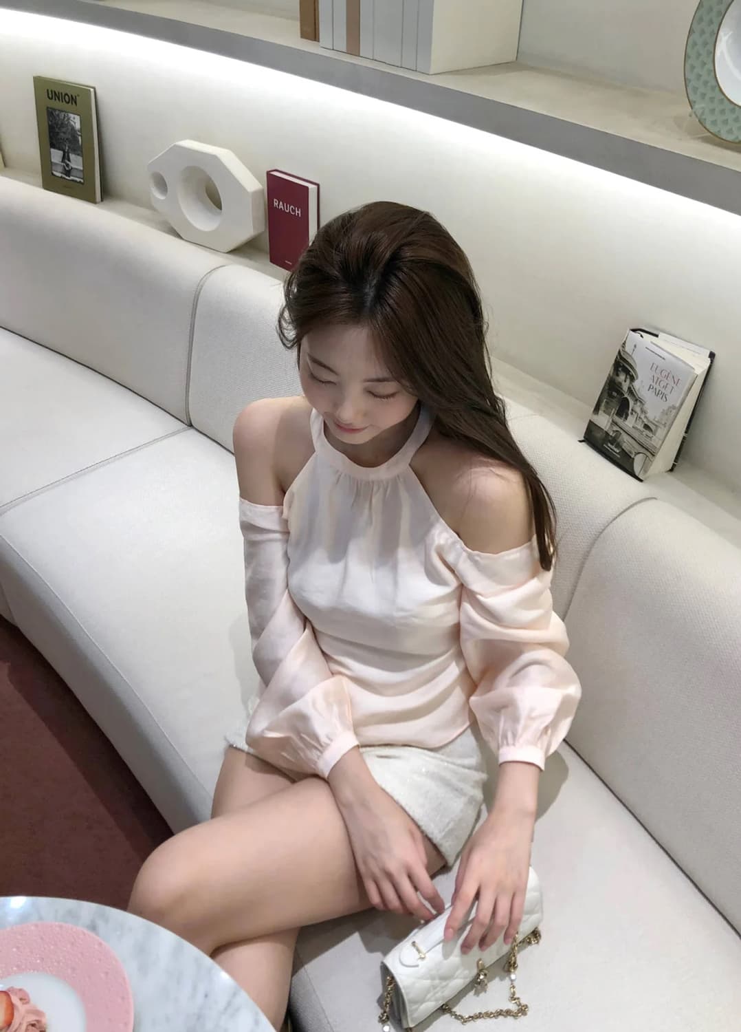 당일배송) 제니오 zaenio 스완 홀터 블라우스 피치 상품이미지4