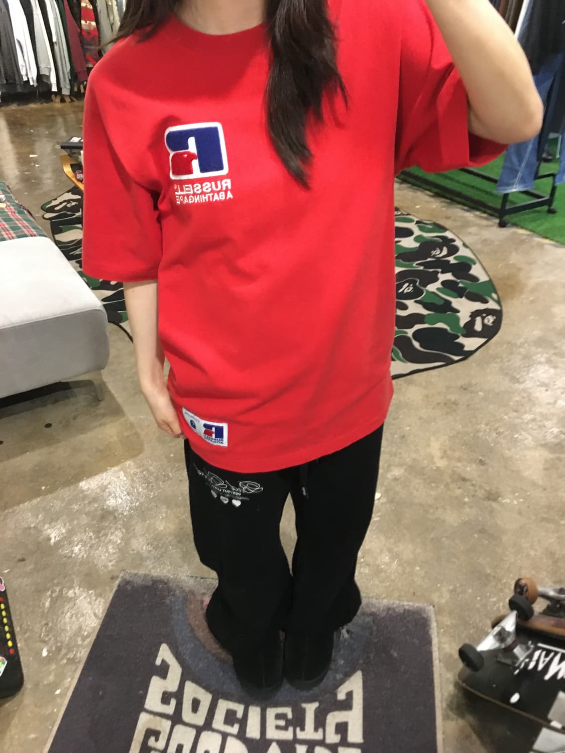 베이프x러셀 콜라보 반팔 레드 L 상품이미지6