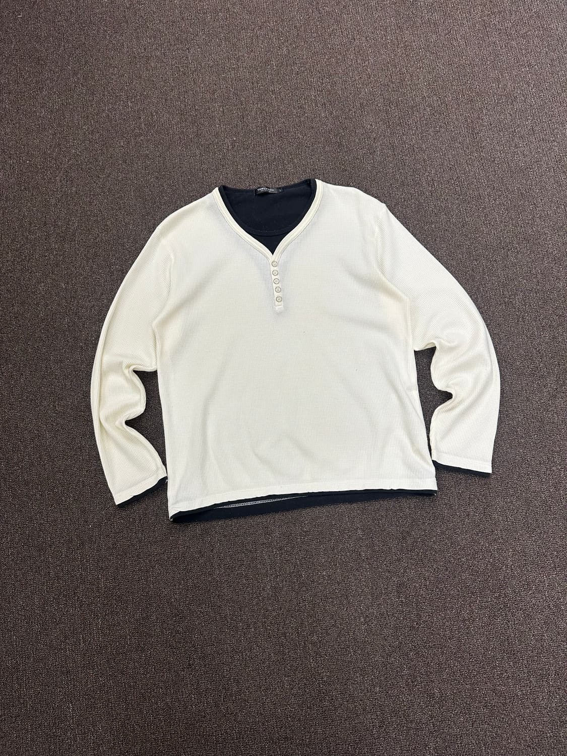 L)Japanese vintage 화이트 와플 헨리넥 롱슬리브 상품이미지1