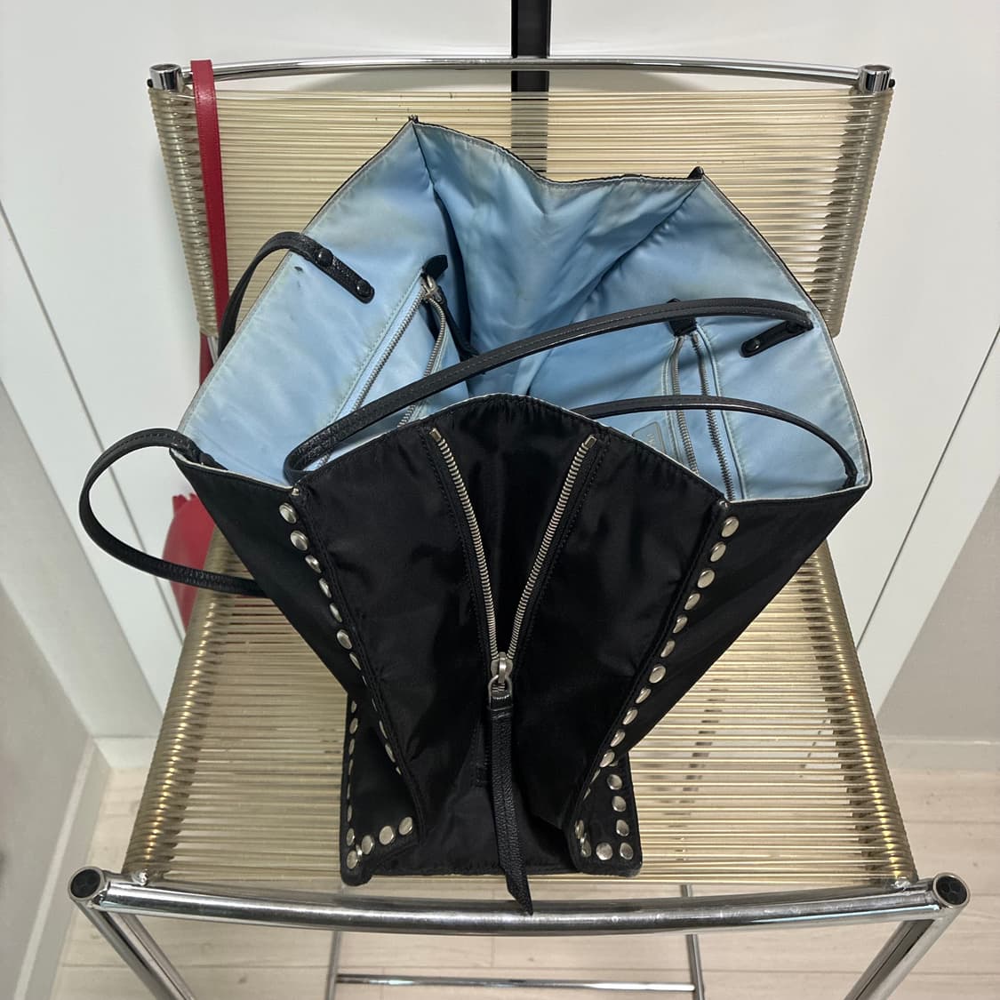 Prada Studded Nylon Etiquette Tote Black 상품이미지5