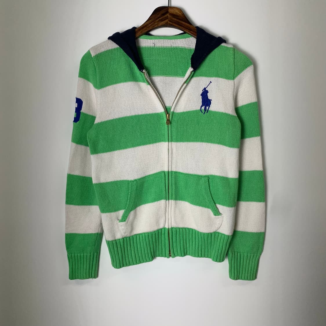 폴로 랄프 로렌 그린 스트라이프 니트 후드 집업 가디건 상품이미지2