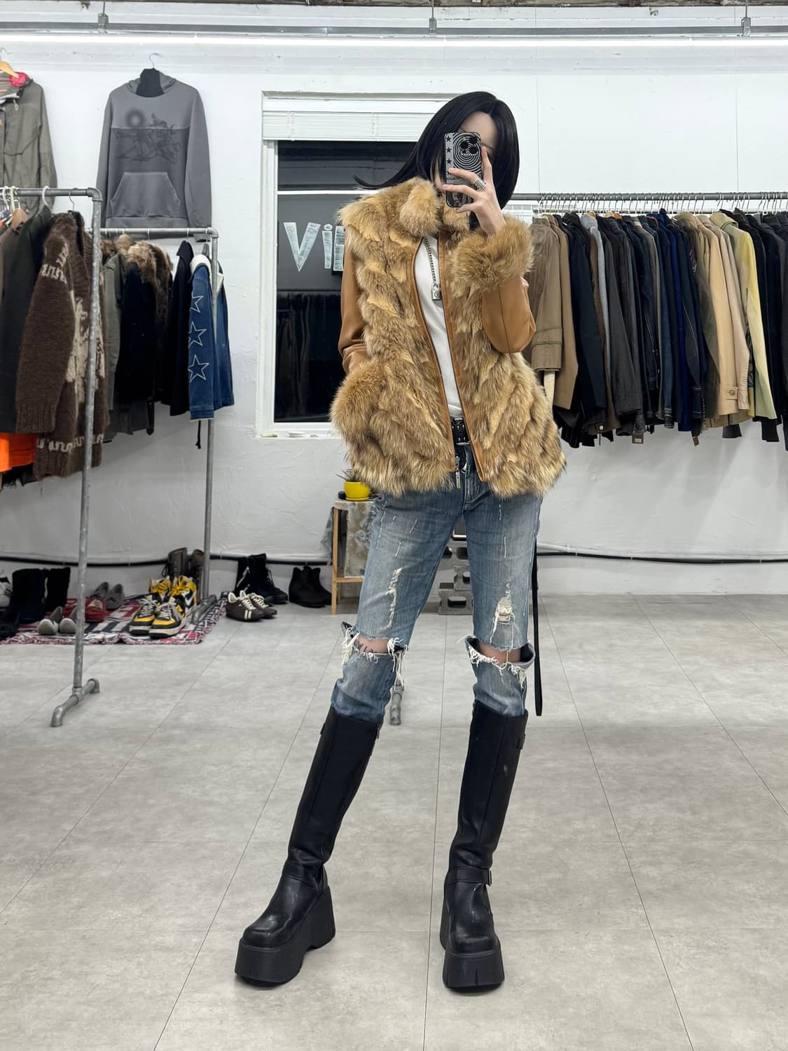 빈티지 래빗 퍼 레더 자켓 상품이미지8