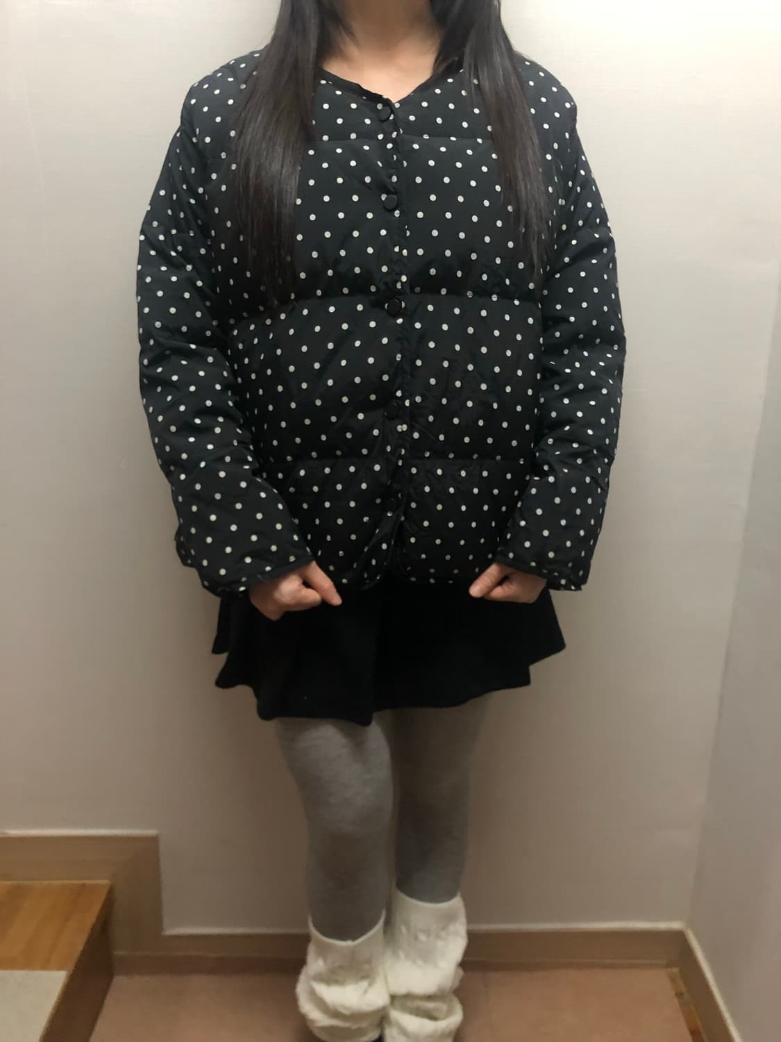 빈티지 블랙 도트 퀼팅 패딩 상품이미지2