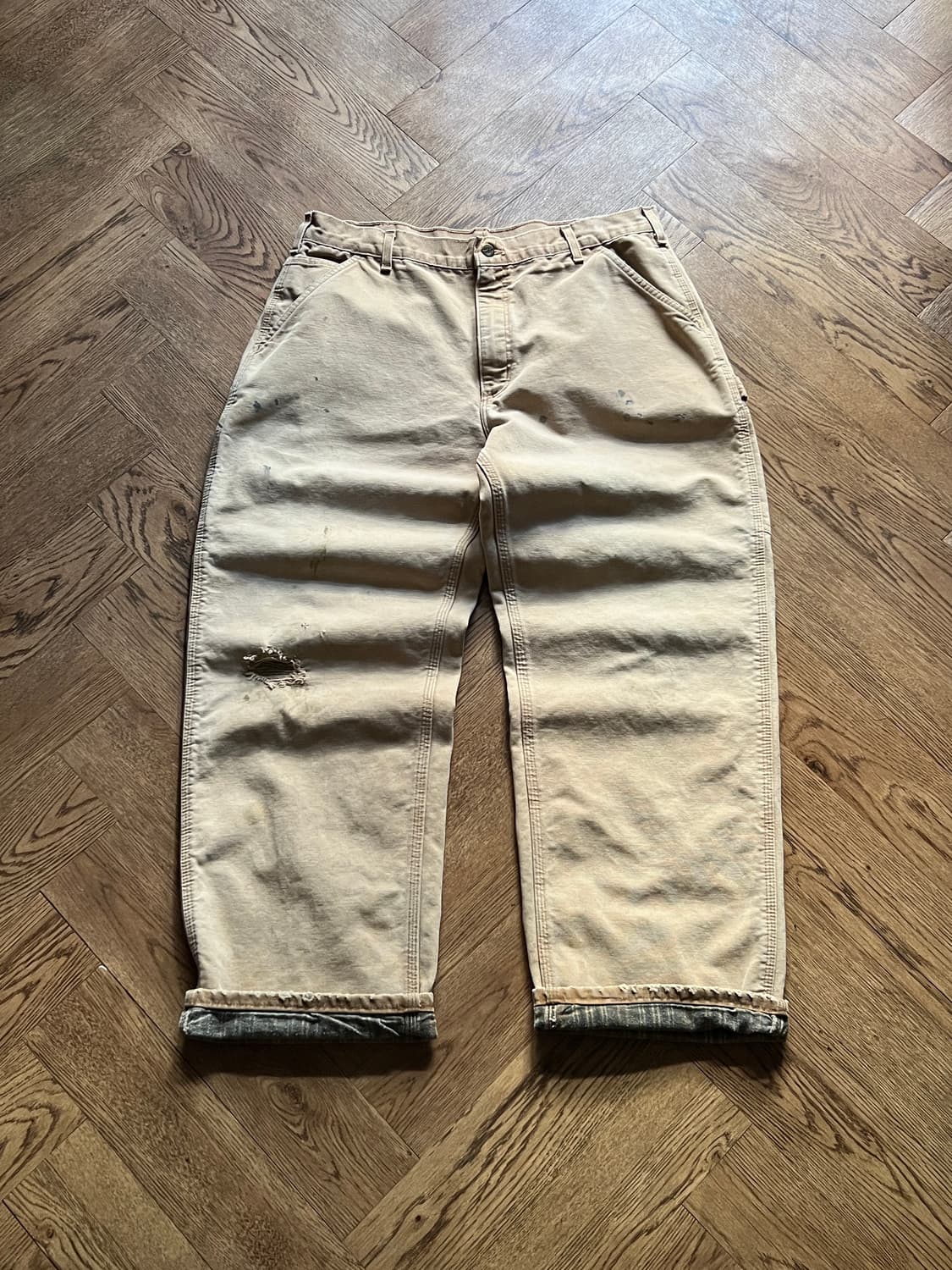 [36]칼하트 Made in USA 체크 라이닝 브라운 싱글니 워크 팬츠 상품이미지1