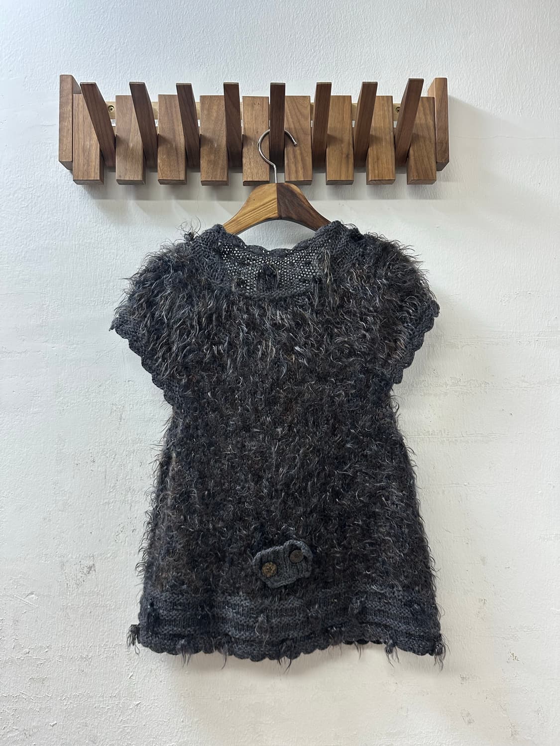 일본빈티지 울 혼방 반팔 니트 슬리브 퍼 텍스처 니트 레이어드 가디건  상품이미지4