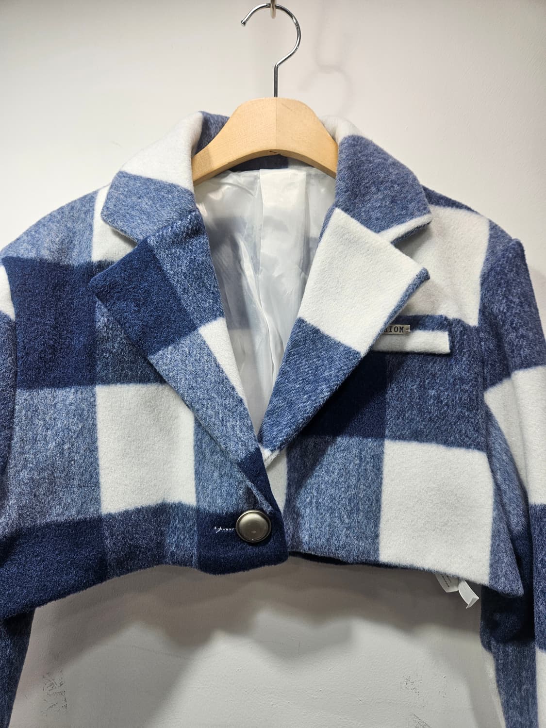 네이비/화이트 체크패턴 크롭자켓 Free 상품이미지2