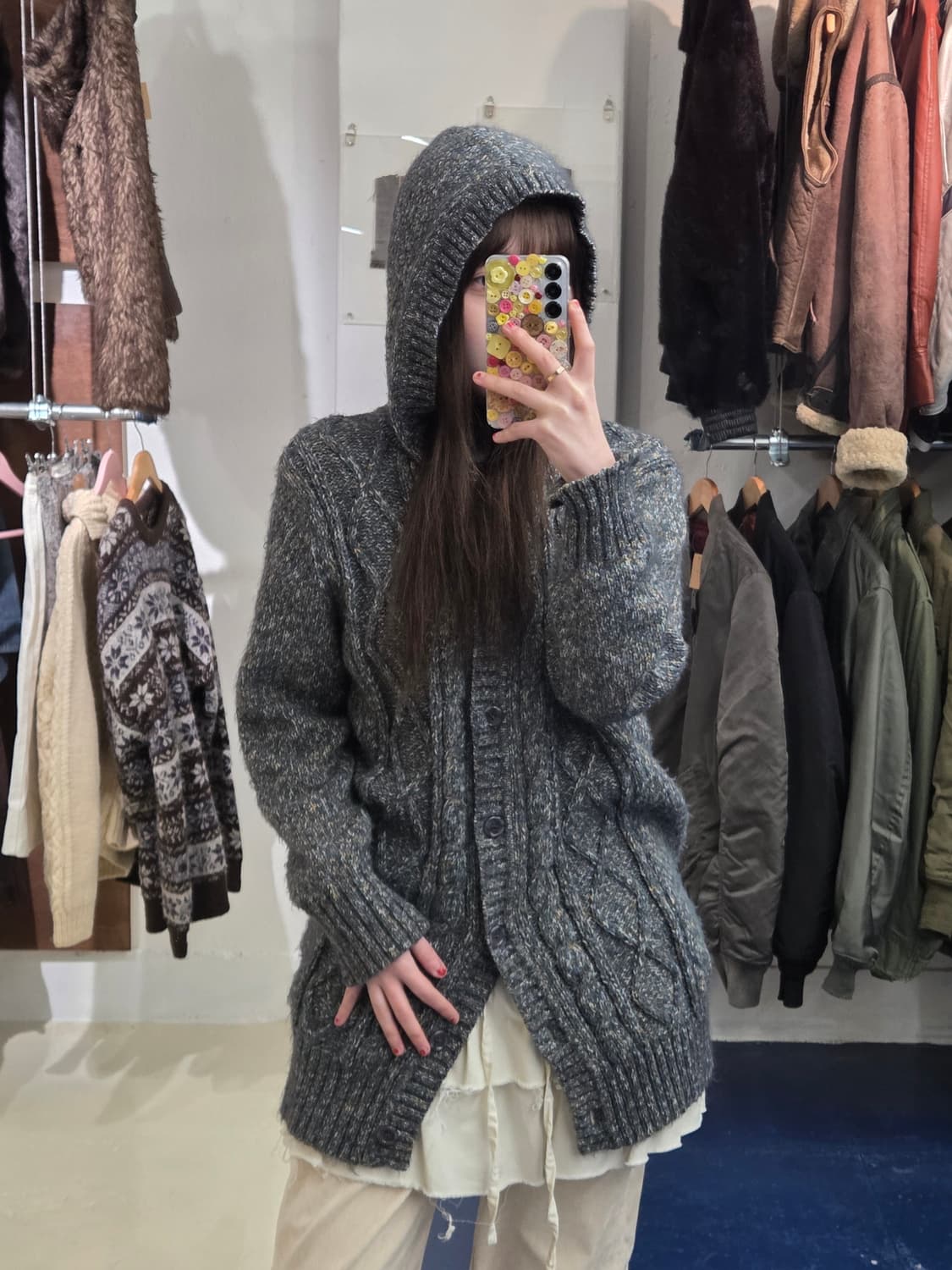 Japanese vtg 보카시 케이블 후드 가디건 상품이미지3