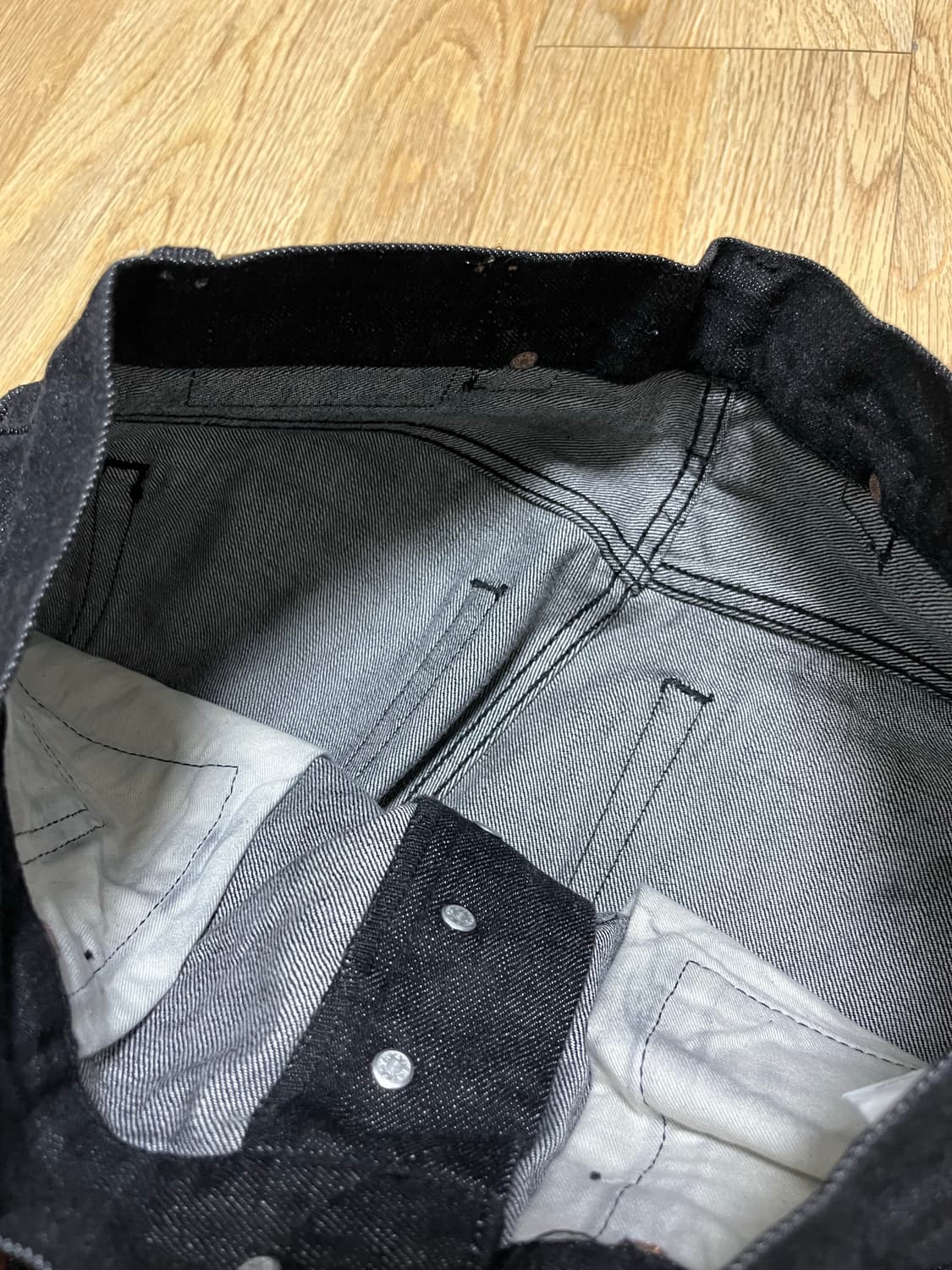 아웃스탠딩 30s 셀비지 신치백 데님 블랙 상품이미지5