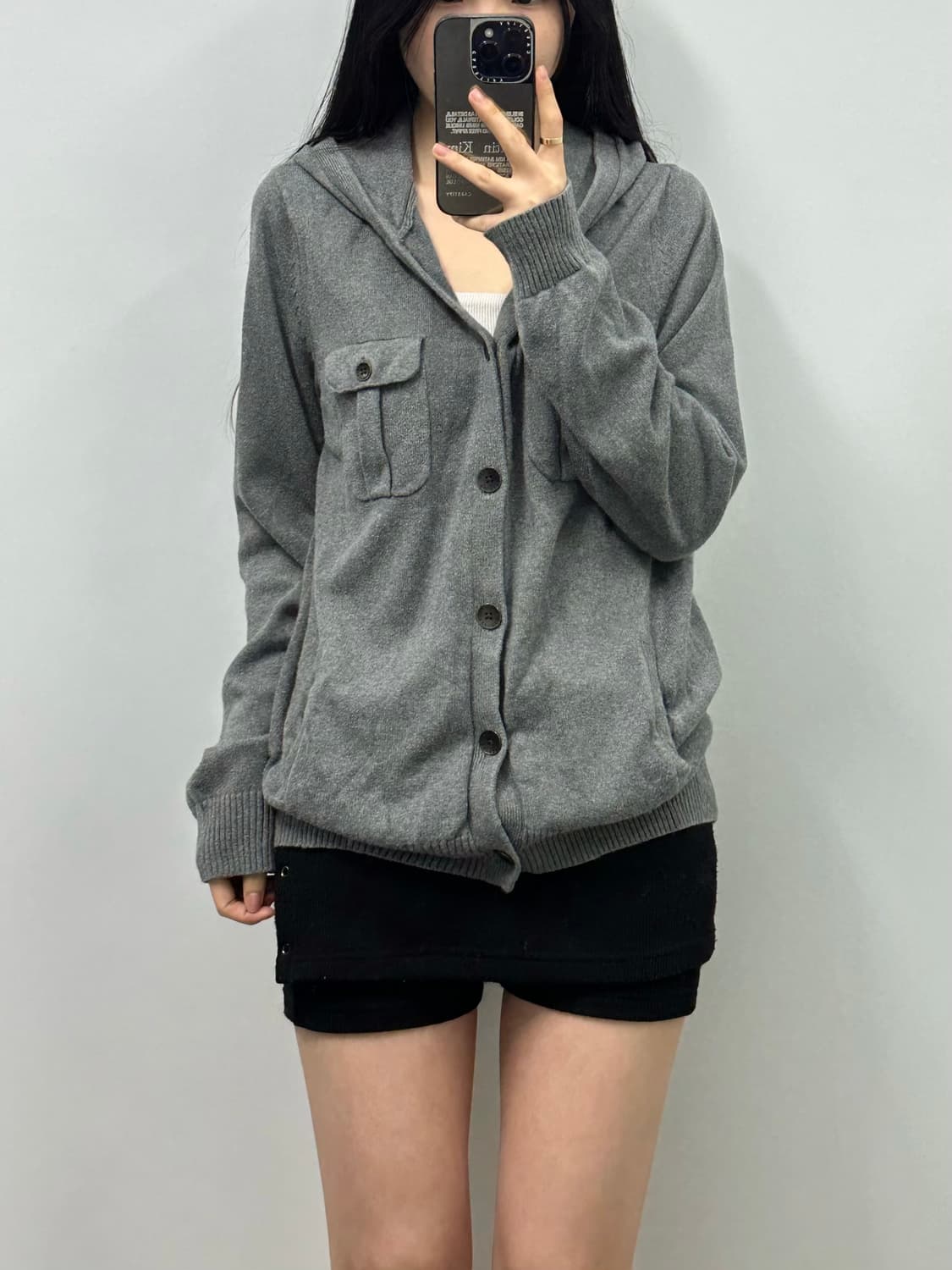 vintage 빈티지 포켓 그레이 후드 니트 가디건 상품이미지1