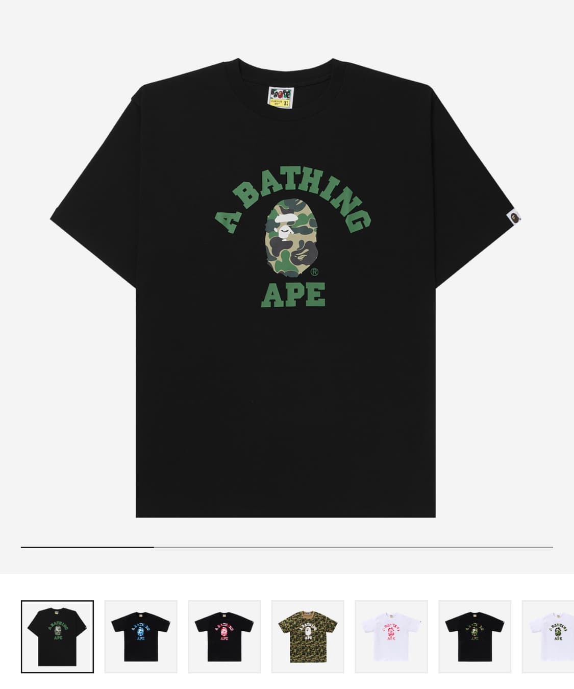 BAPE ABC 카모 컬리지 티셔츠 블랙 그린 3xl 상품이미지1