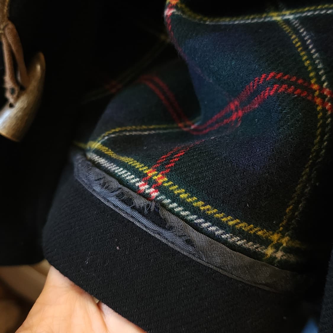 90s 잉글랜드 더플코트 플레드 체크 헤비울 빈티지 코트 블랙 50 상품이미지8