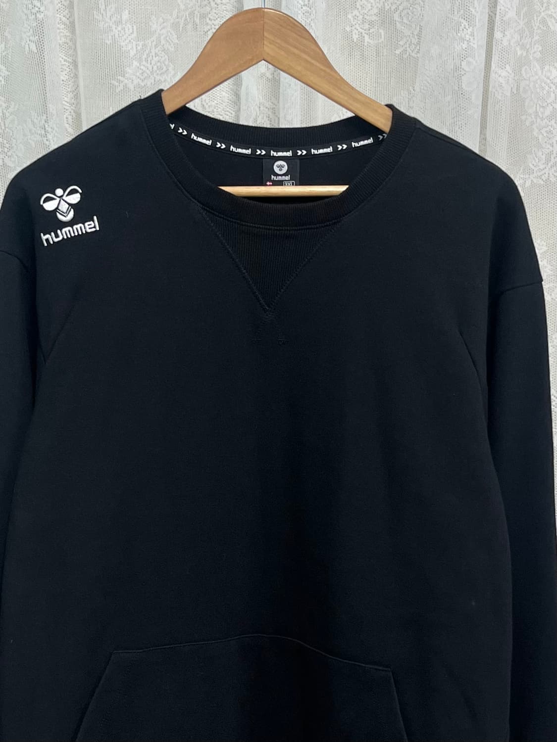 3XL) 험멜 맨투맨 긴소매 티셔츠 블랙 상품이미지3