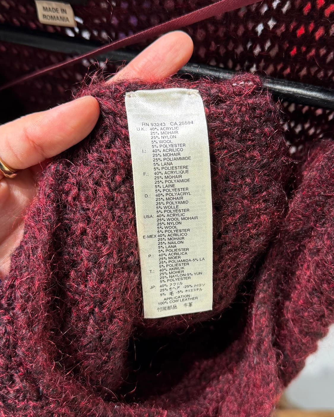 디젤 버건디 모헤어 슬리브리스 판초 스웨터 상품이미지8