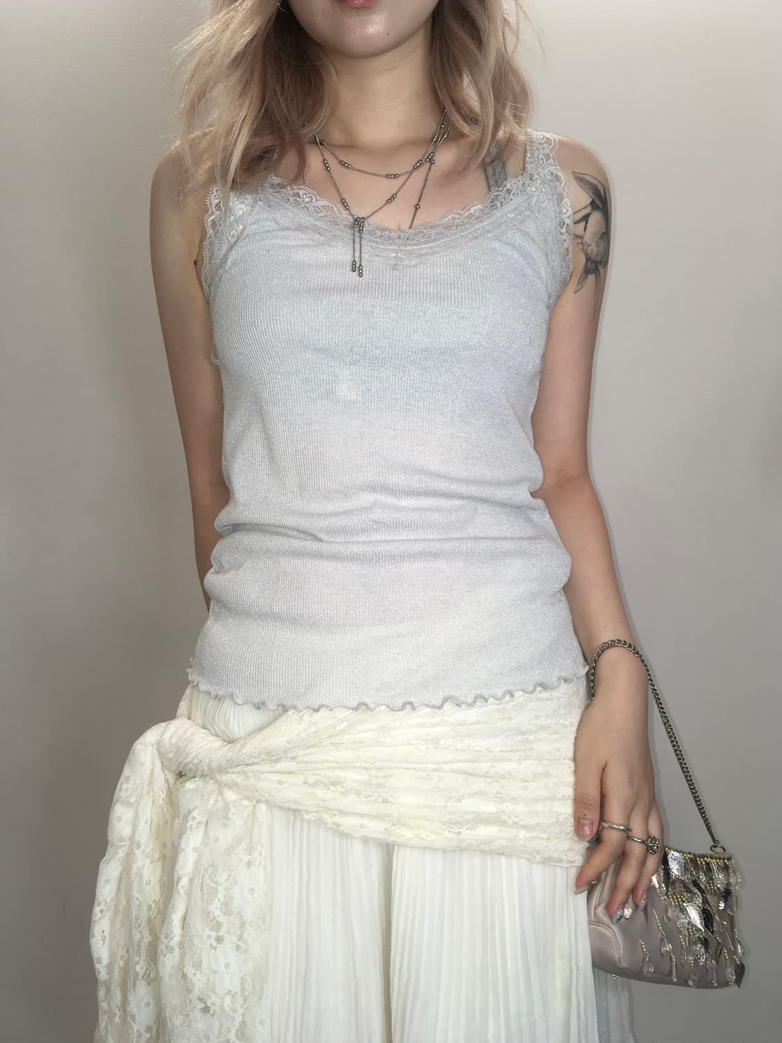 jpn vintage paleblue shimmer lace sleeve 상품이미지3