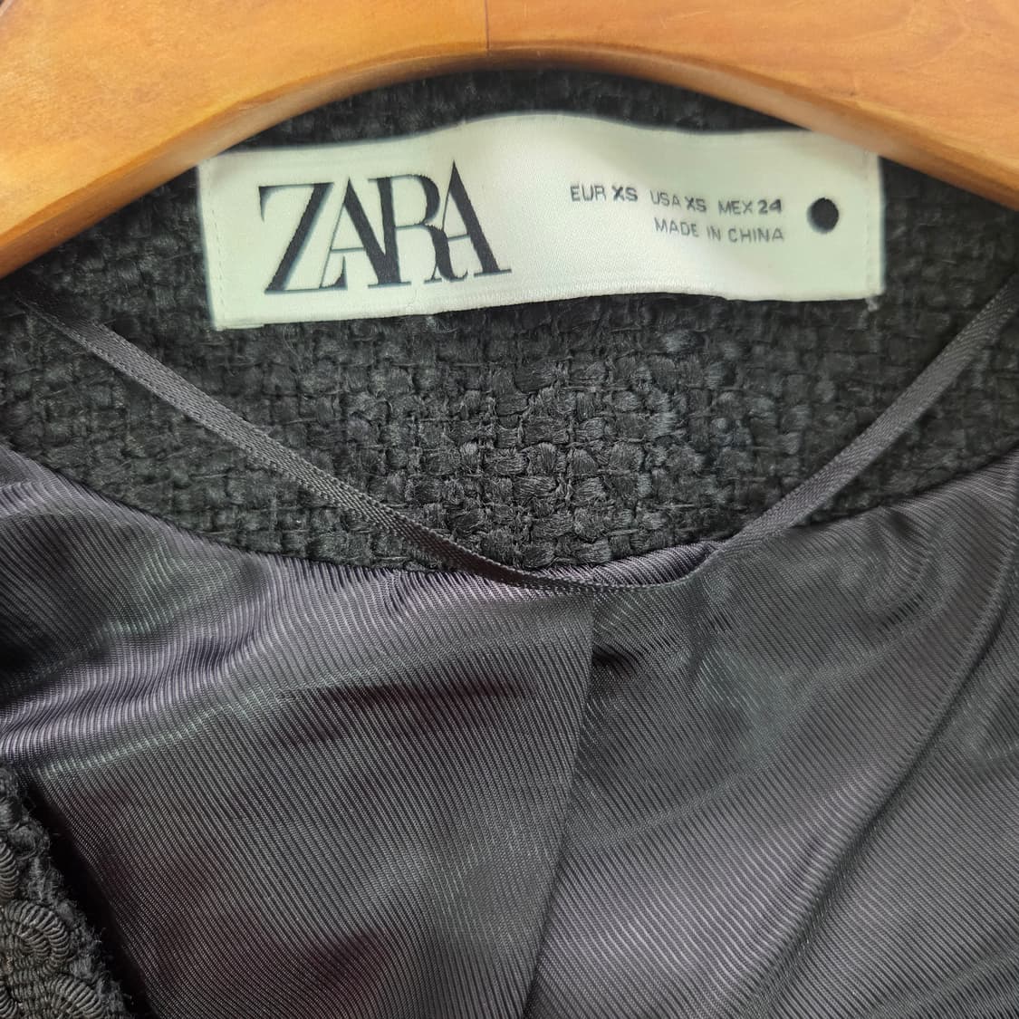 [ZARA] 자라 블랙 트위드 노카라 자켓 여성 XS 상품이미지5