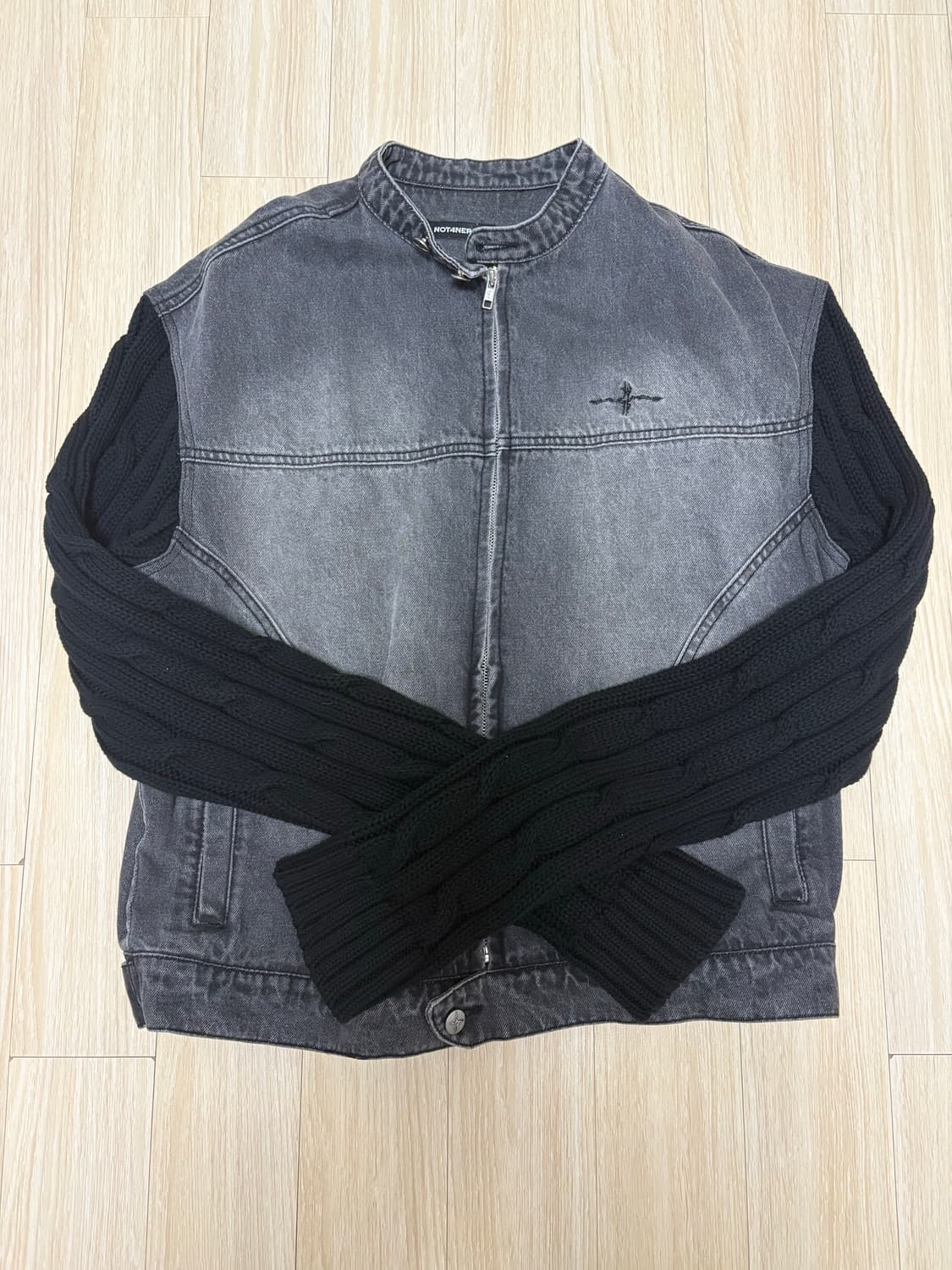 낫포너드 Knit Sleeve Denim Jacket - Black XL 상품이미지3