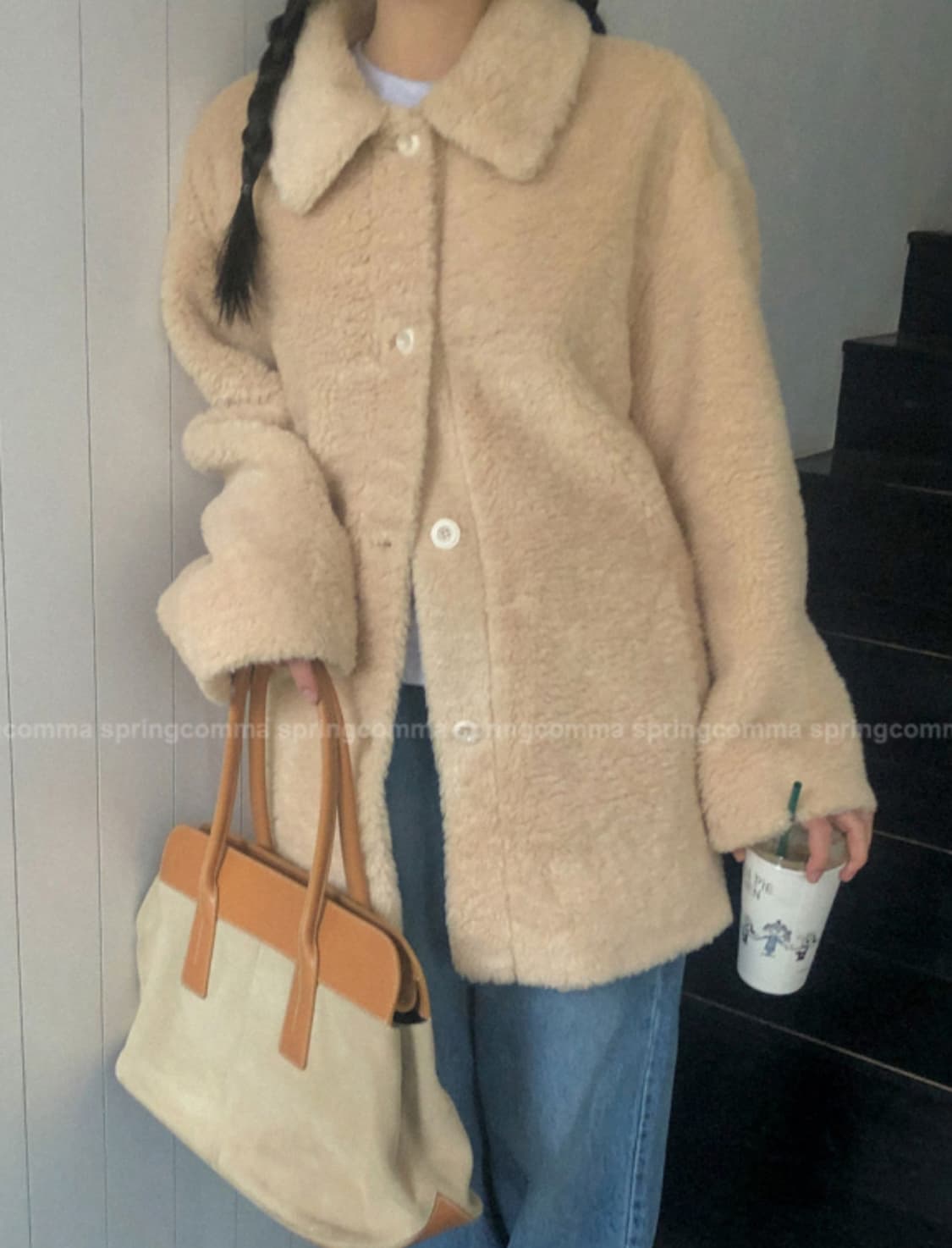 스프링콤마 크리미 덤블 하프 무스탕 코트 상품이미지5