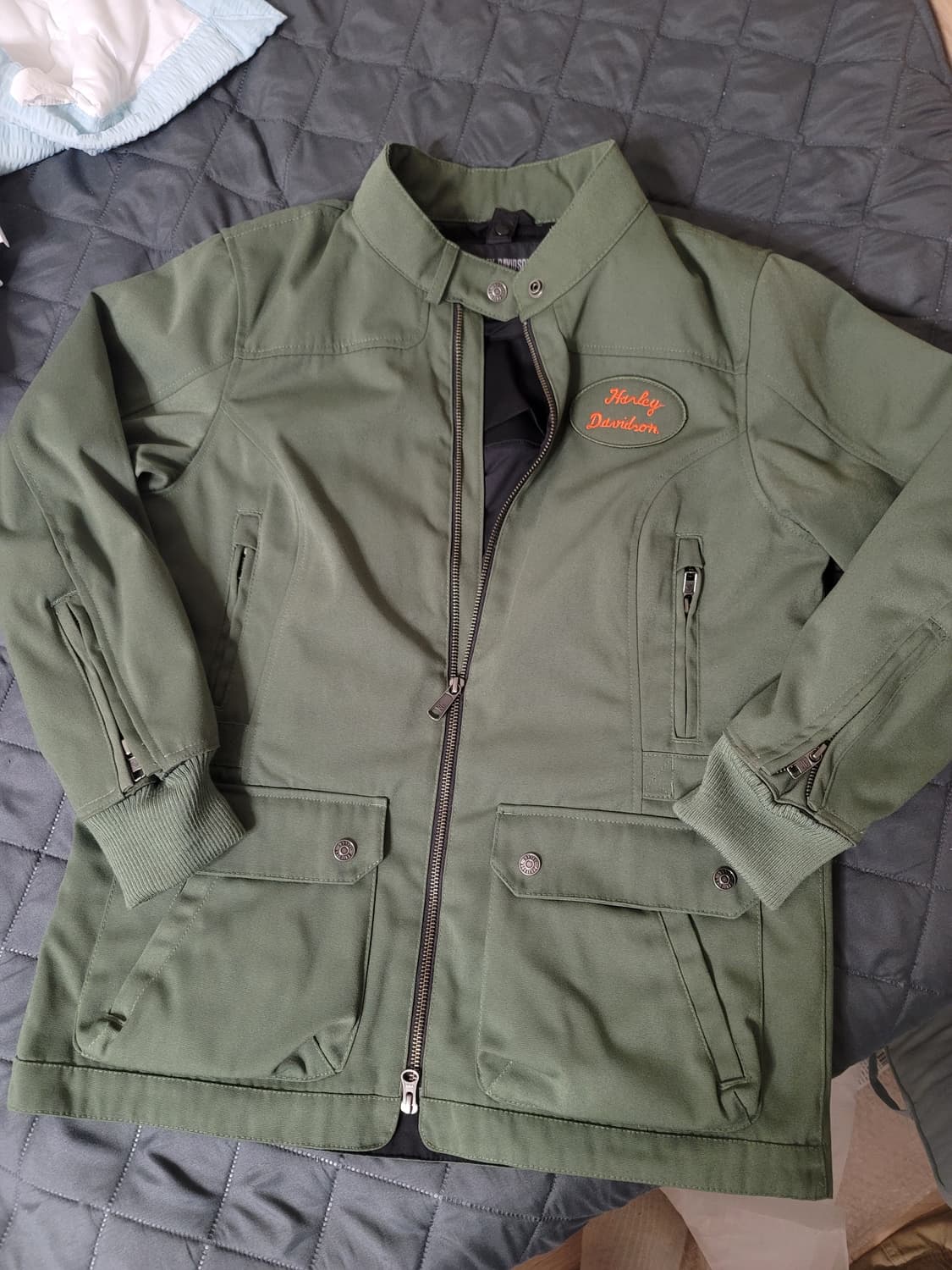 여성 할리데이비슨 카키색 자켓 L 야상 라이딩 라이더 바이크 바이커 상품이미지4