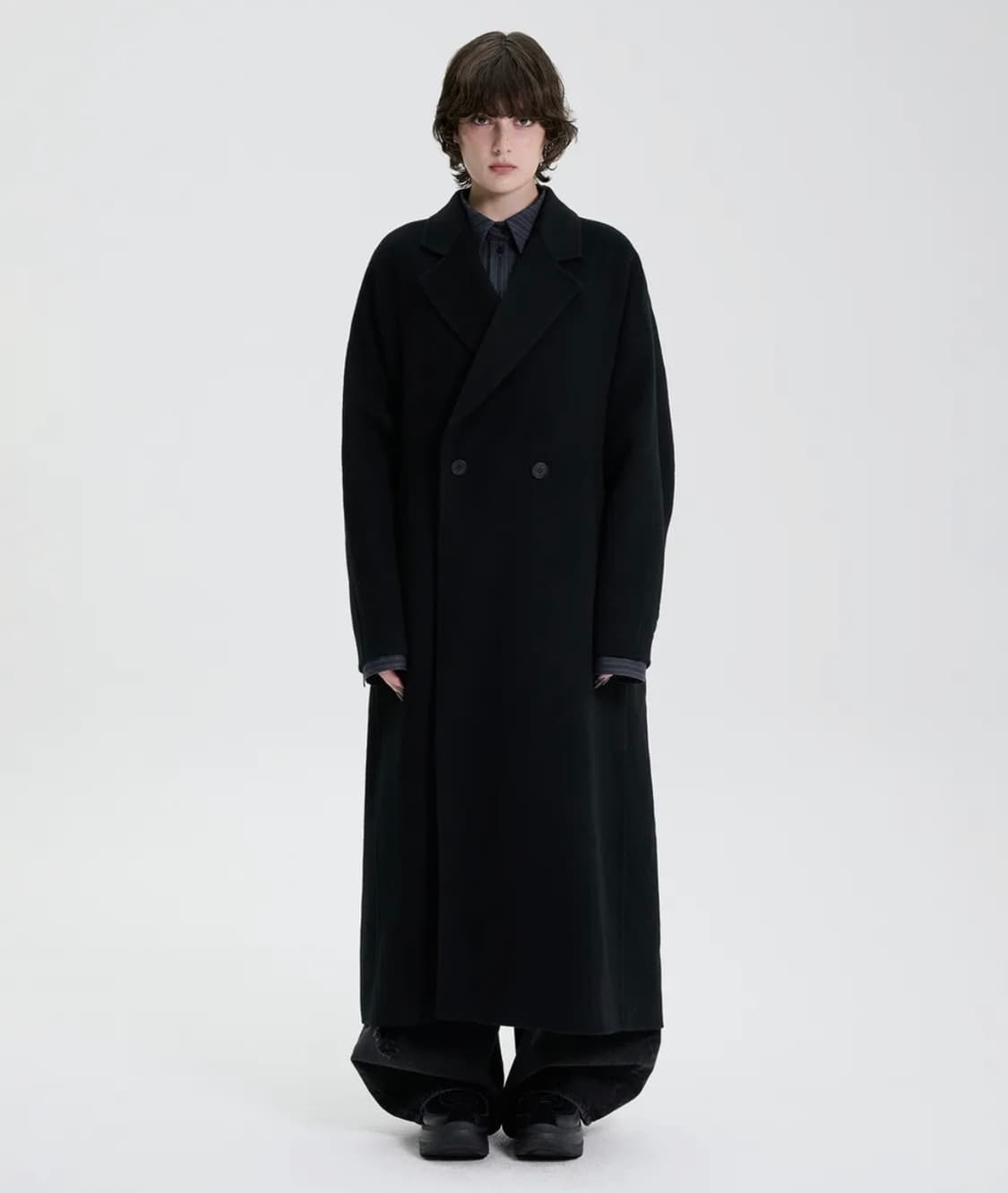 택포) 트리밍버드 핸드메이드 와이드 롱 코트 블랙 상품이미지1