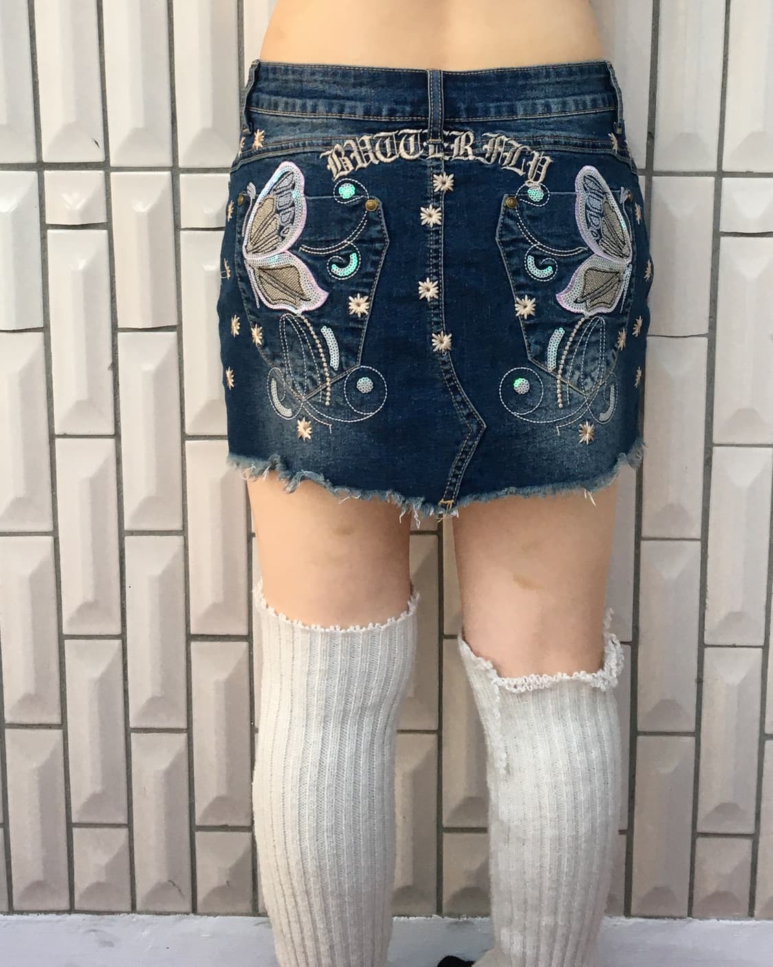 Butterfly embroidery denim short skirt 상품이미지5