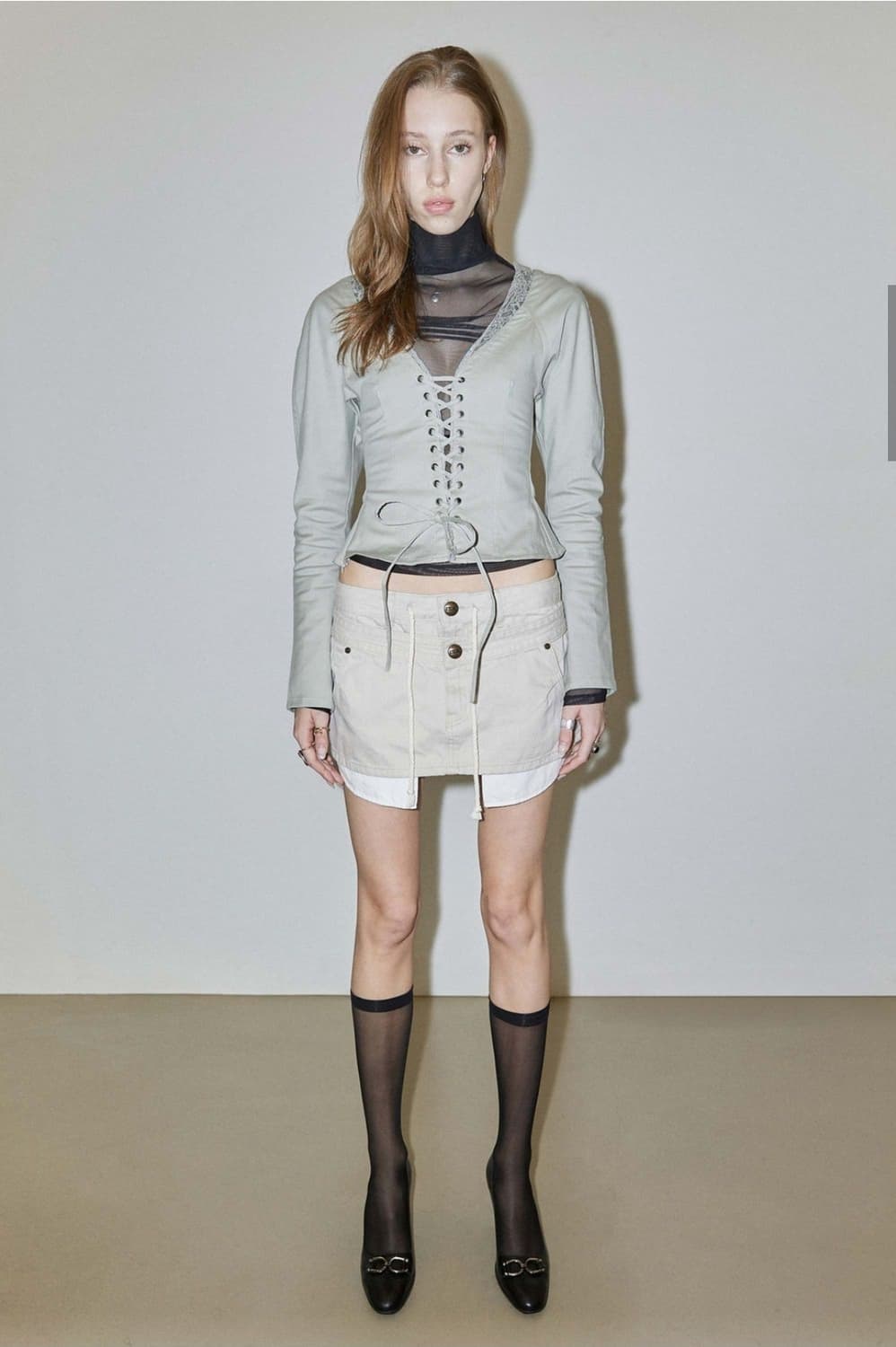 스컬프터 레이어드 레이스업 블라우스 상품이미지1