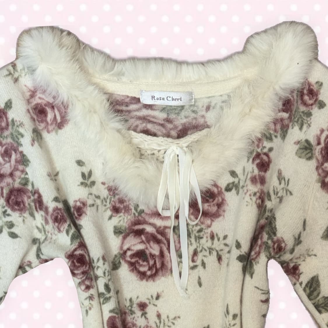 Rosa Cheri 로사체리 로즈 플라워 퍼 카라 블라우스 털 긴팔 상의 상품이미지4