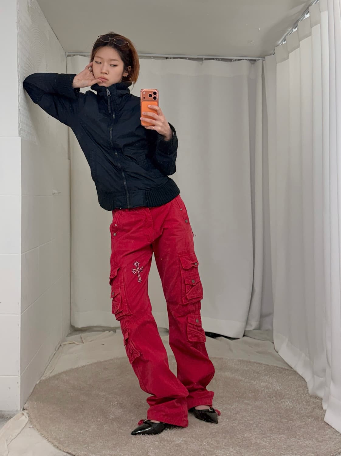 빈티지 레드 펑크 큐빅 카고 스트레이트 팬츠 상품이미지3