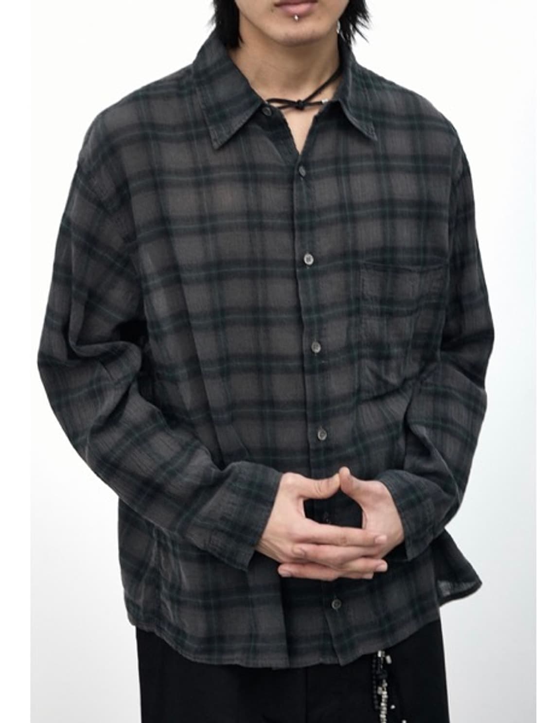 해칭룸Crop Shirt Over Dyed Check Charcoal 상품이미지1