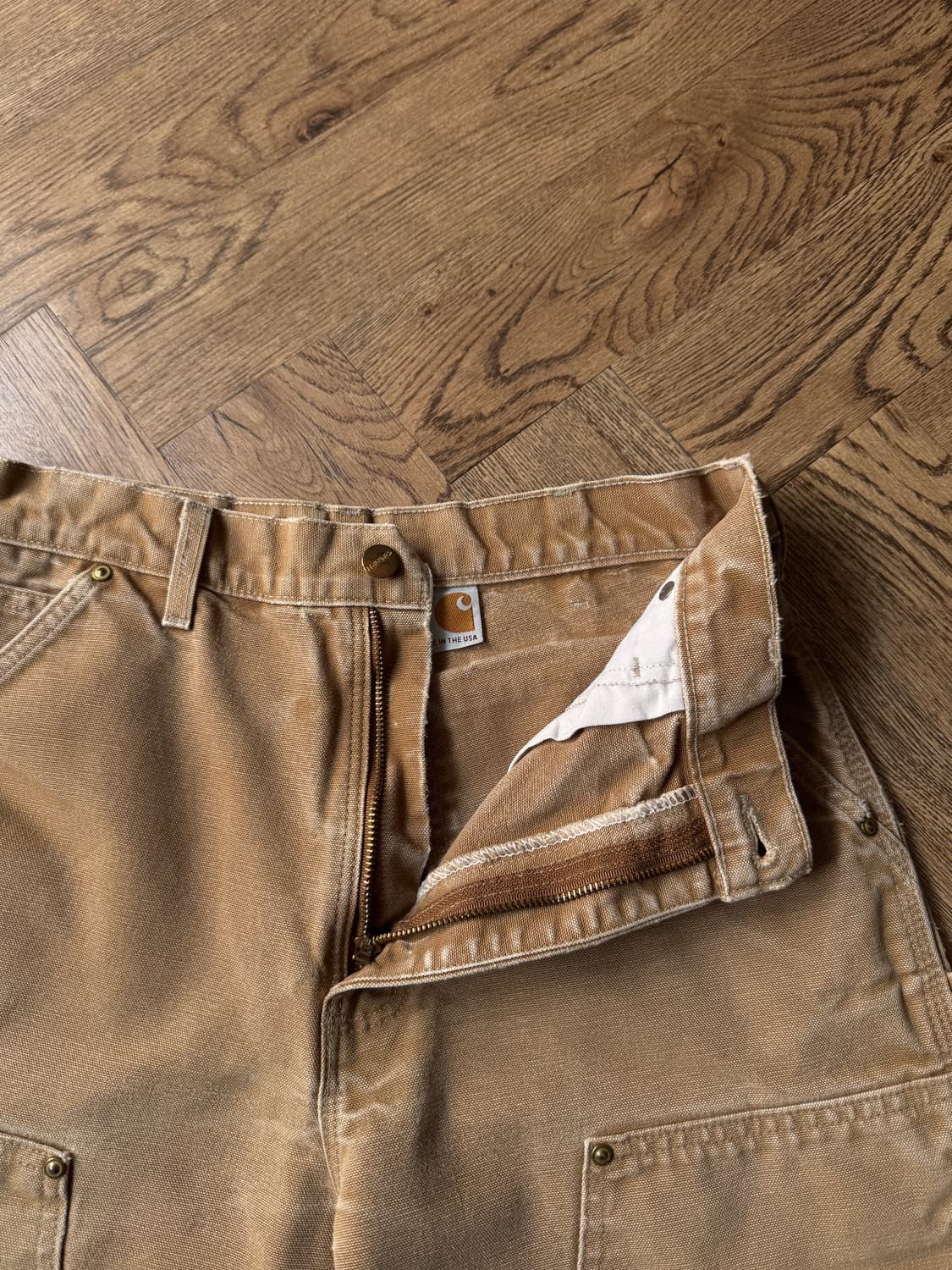 [32]칼하트 Made in USA 빈티지 페이딩 브라운 더블니 워크팬츠 상품이미지3