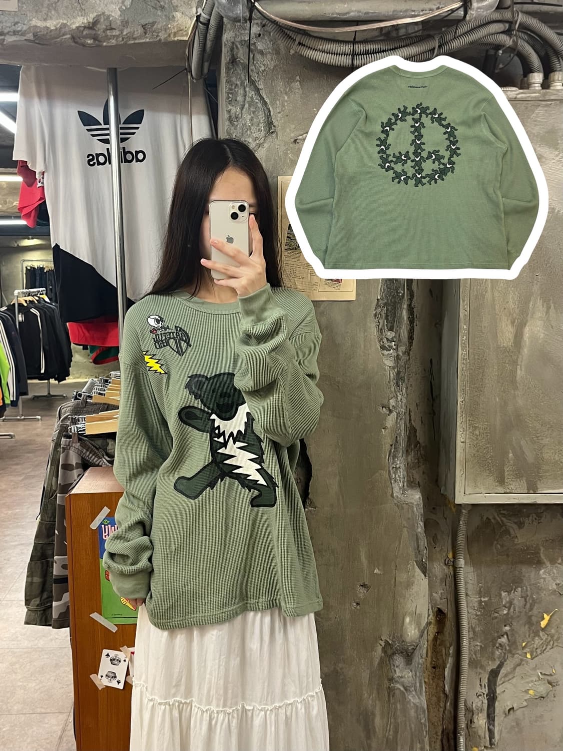 디스이즈네버뎃 그레이트풀 데드 베어 와플 긴팔티 그린 M #csz1167 상품이미지1