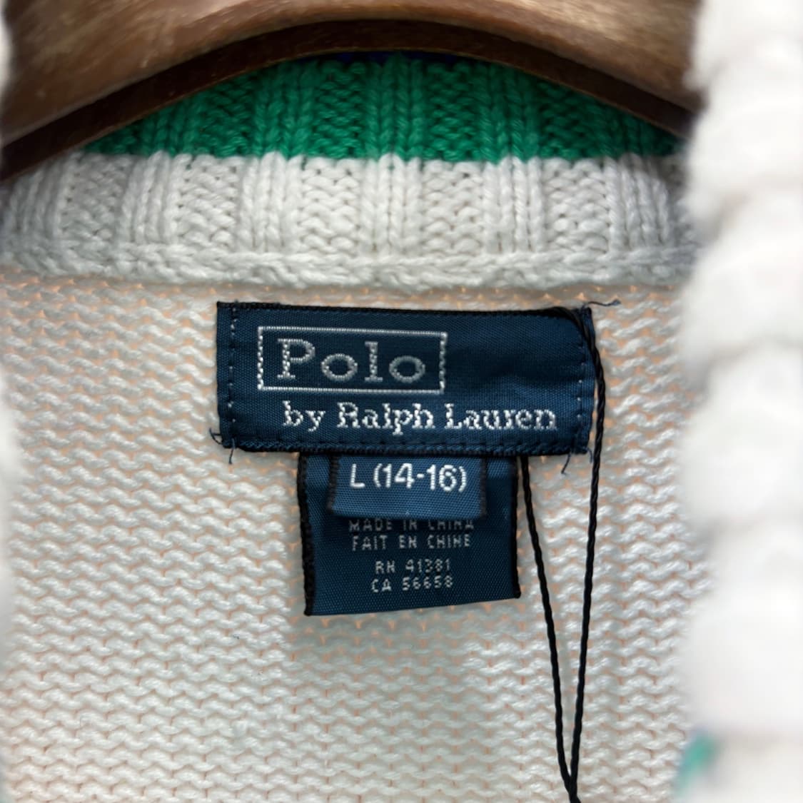 폴로 랄프로렌 니트 집업 가디건 라인 배색 스트라이프 자수 디테일 화이트 상품이미지7