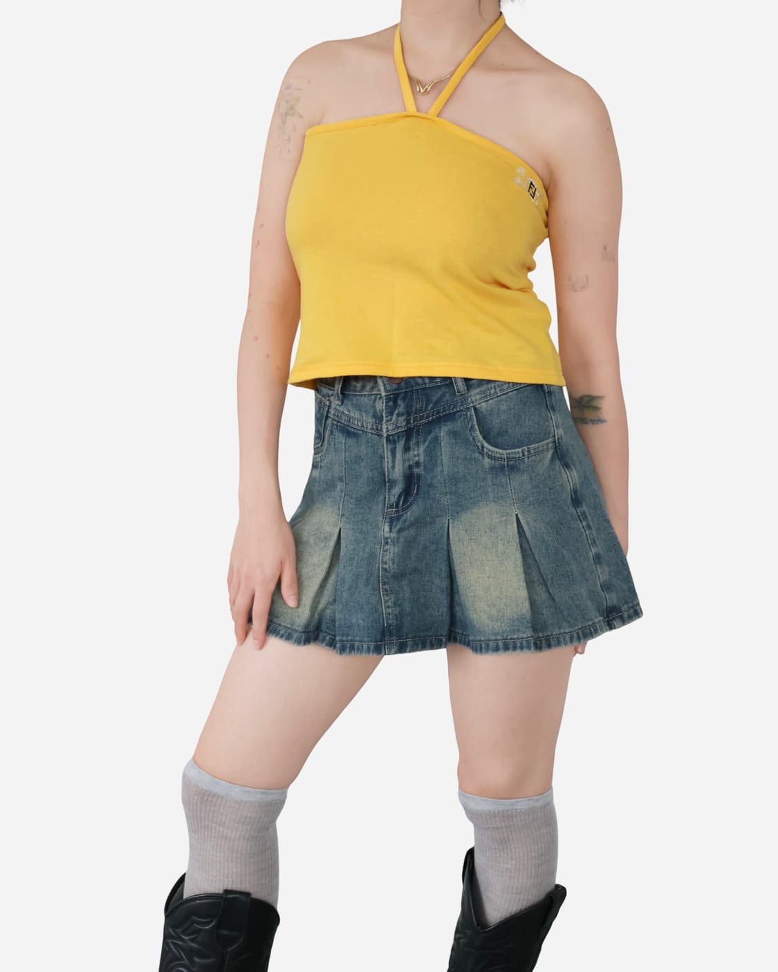 Fendi Yellow Cotton Logo Crop Halter Top 상품이미지2