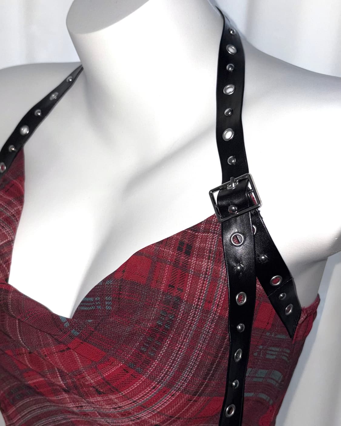 misako punk 나나 갸루 펑크 벨트 레드 체크 프릴 원피스 드레스 상품이미지4