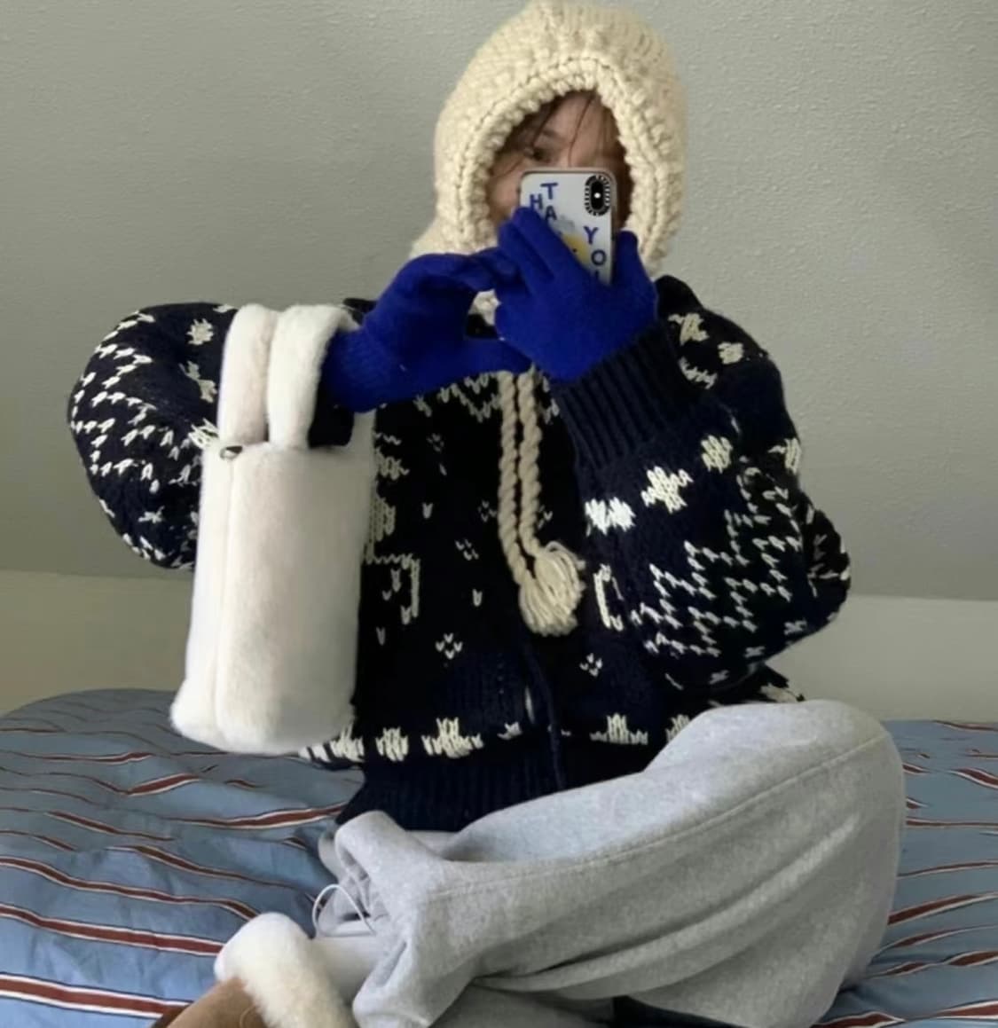 노르딕 사슴 후드집업 니트 연말 겨울 여행룩 새상품 상품이미지4