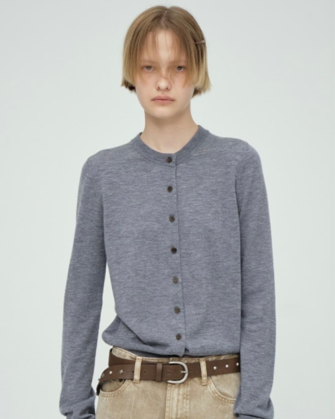 마지셔우드 크루넥 니트 가디건 멜란지그레이 상품이미지2