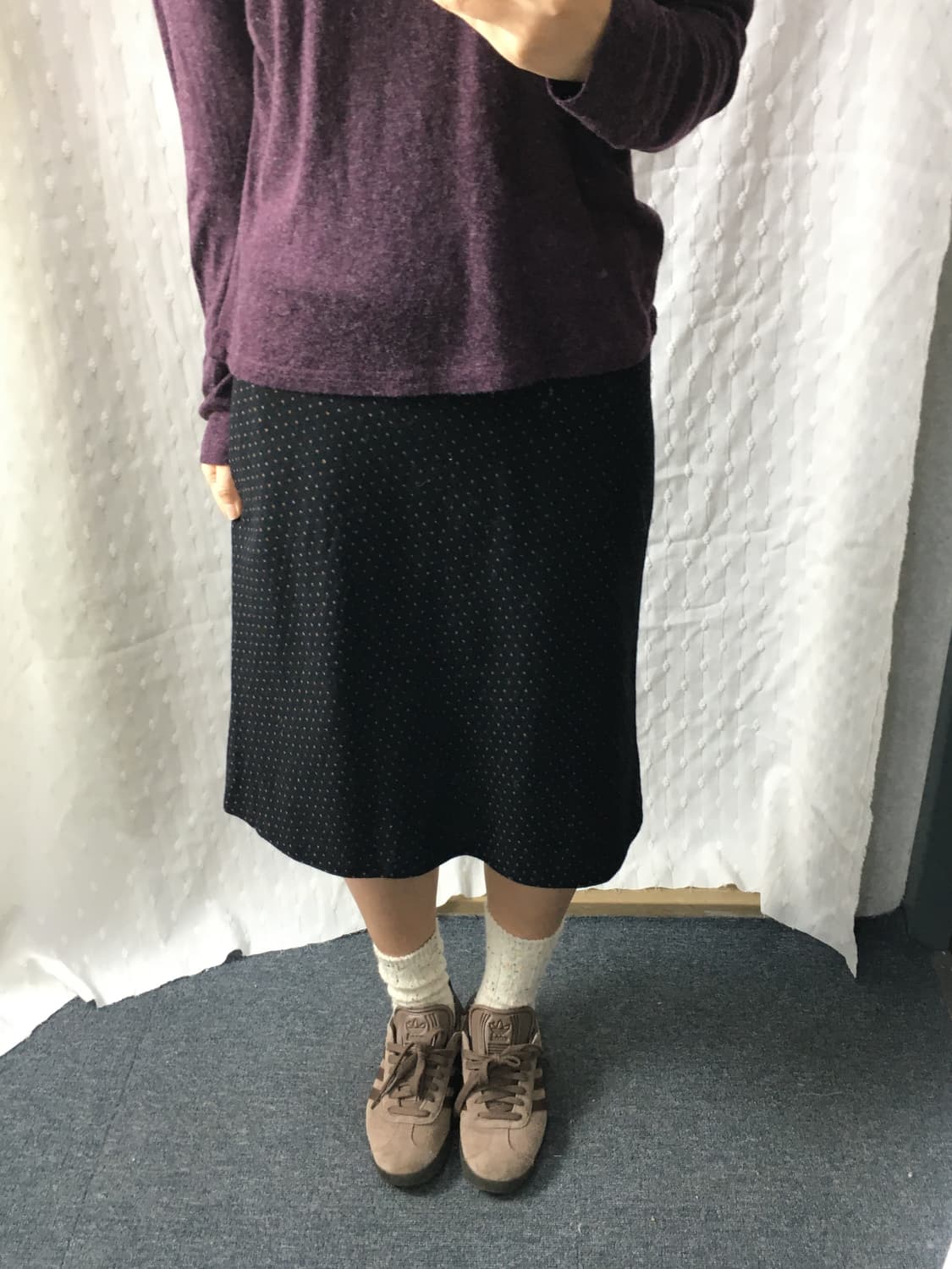 블랙 도트 울 미디 스커트 상품이미지4
