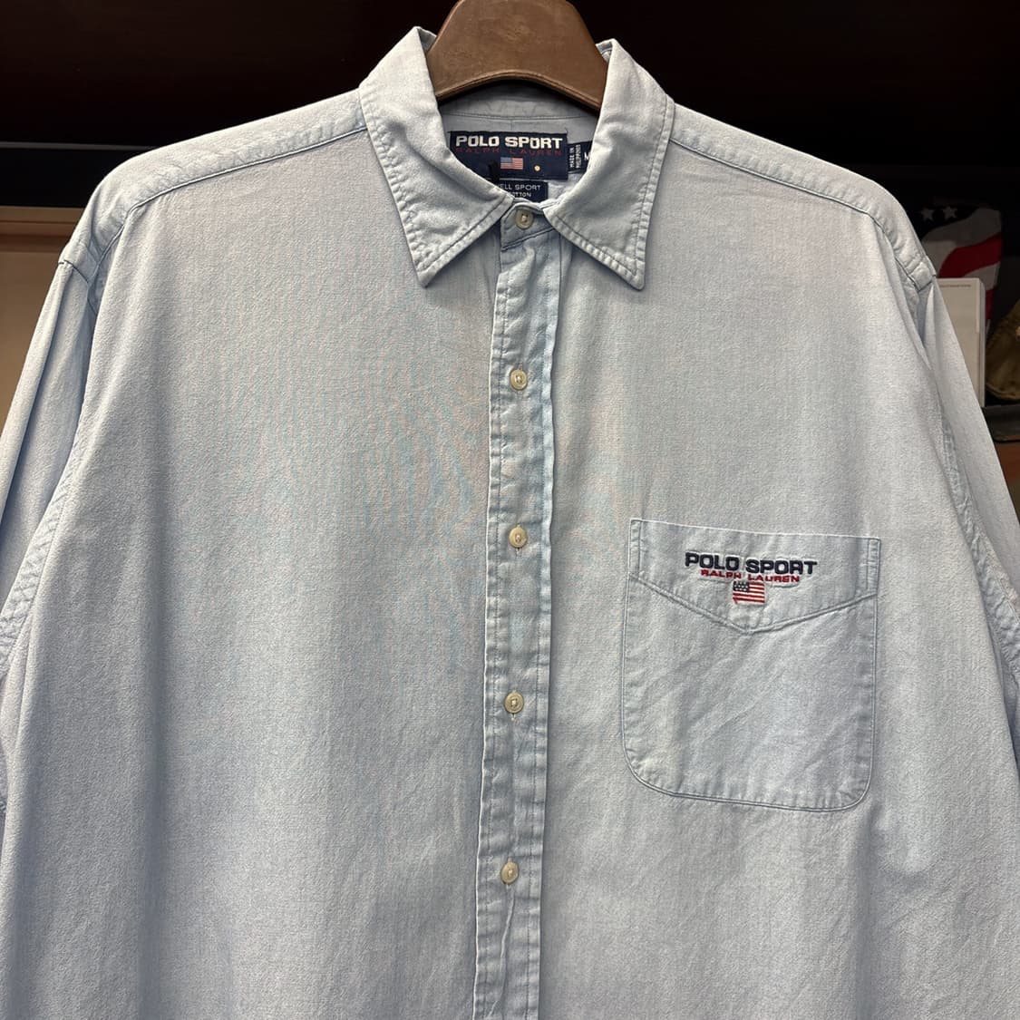 90s 폴로스포츠 올드스쿨 라인 시그니처 로고자수 샴브레이셔츠 N1011 상품이미지3