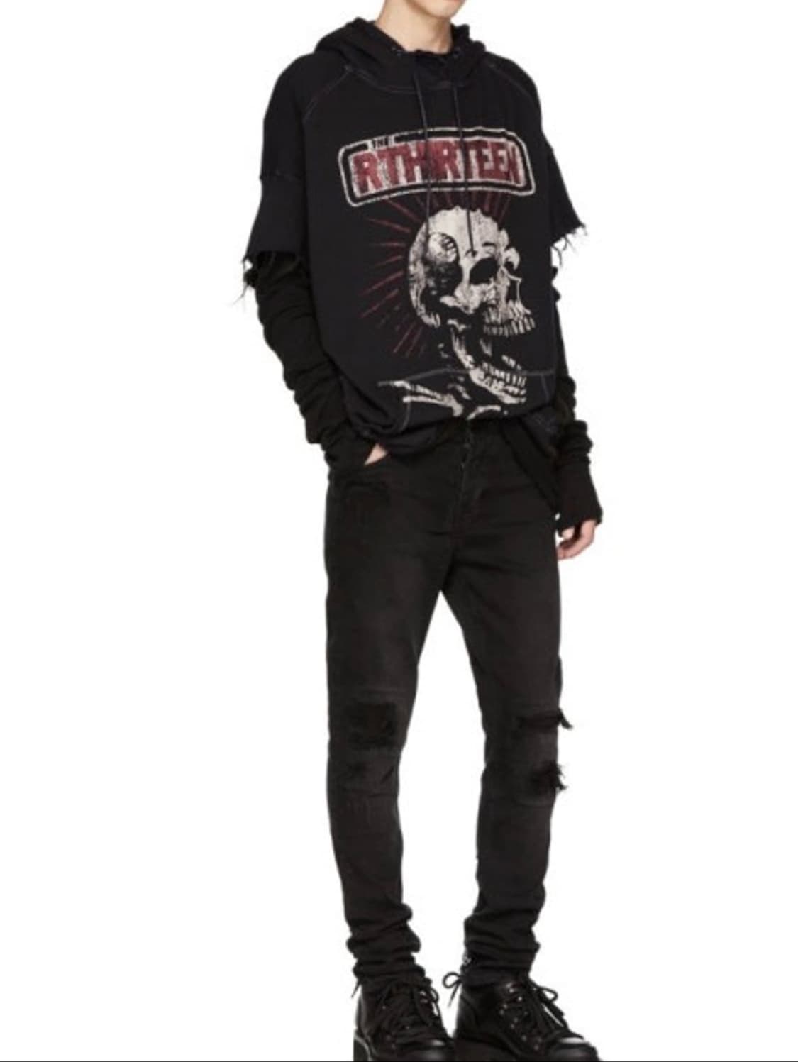 R13 니트 스컬 프린팅 후드 상품이미지2