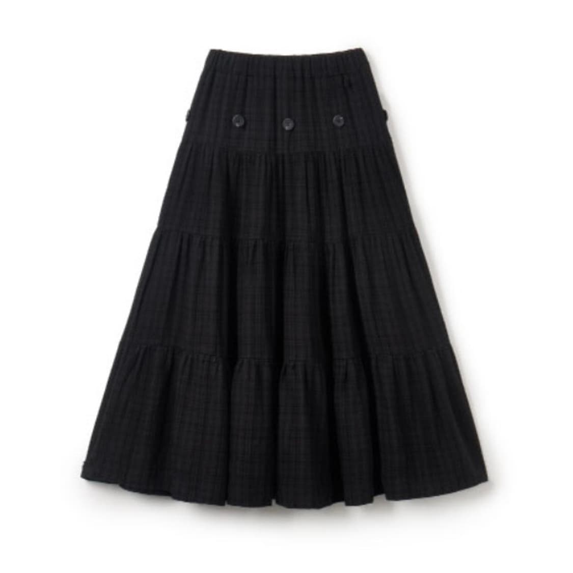 무음 MUWM 투웨이 버튼 셔링 스커트 블랙 체크 상품이미지1