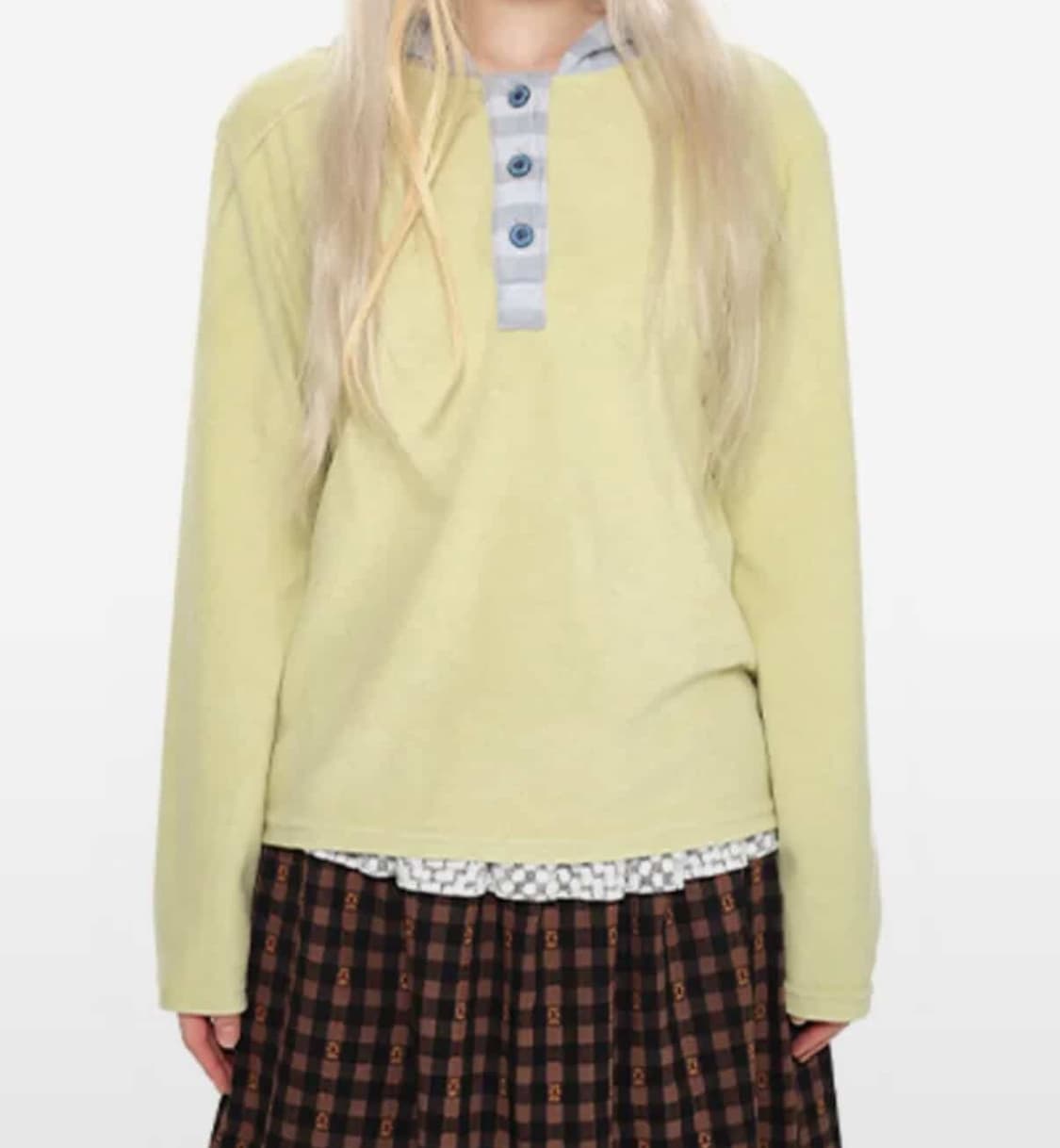 유쓰배쓰 Hooded Henley Tee_lime 상품이미지1