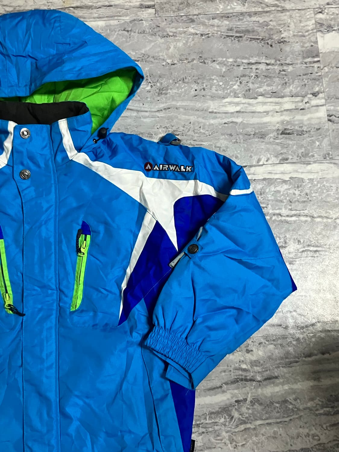 일본빈티지 Airwalk 올드스쿨스트릿 레이싱후디봄버자켓 블루 상품이미지2