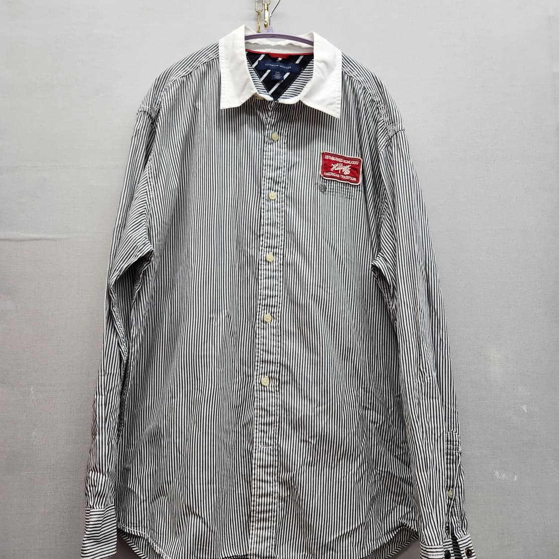 올드스쿨 타미힐피거 빈티지 패치 스트라이프 셔츠 L(XL) 상품이미지1