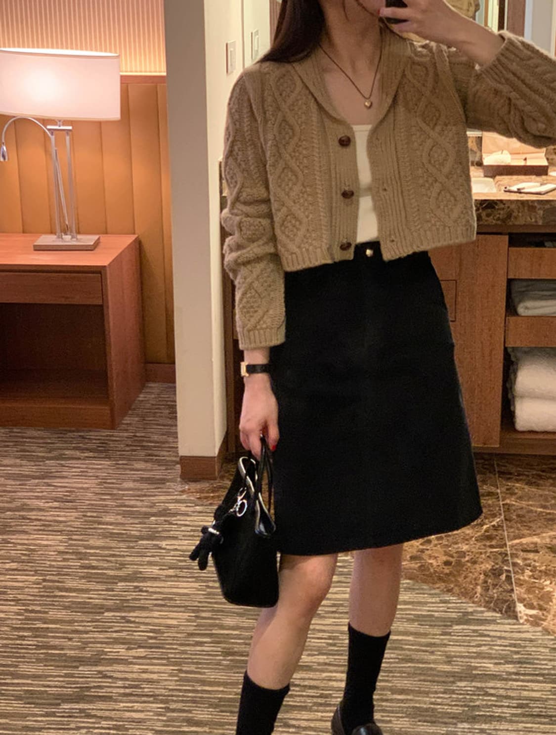 미엘 miel 골덴 코듀로이 일자 미디 스커트 블랙 s 상품이미지1