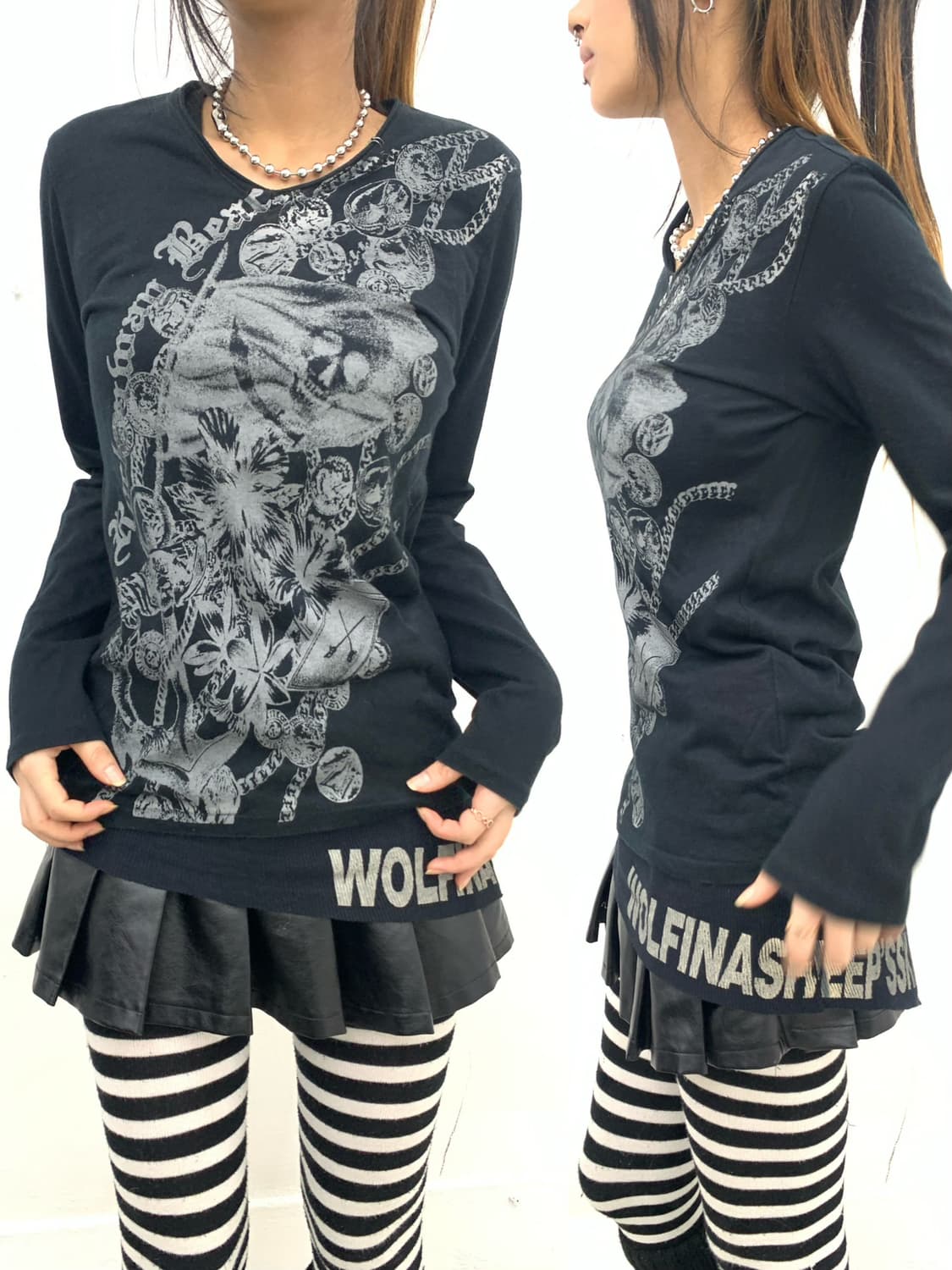 Chain detail pierced punk sleeve   상품이미지1